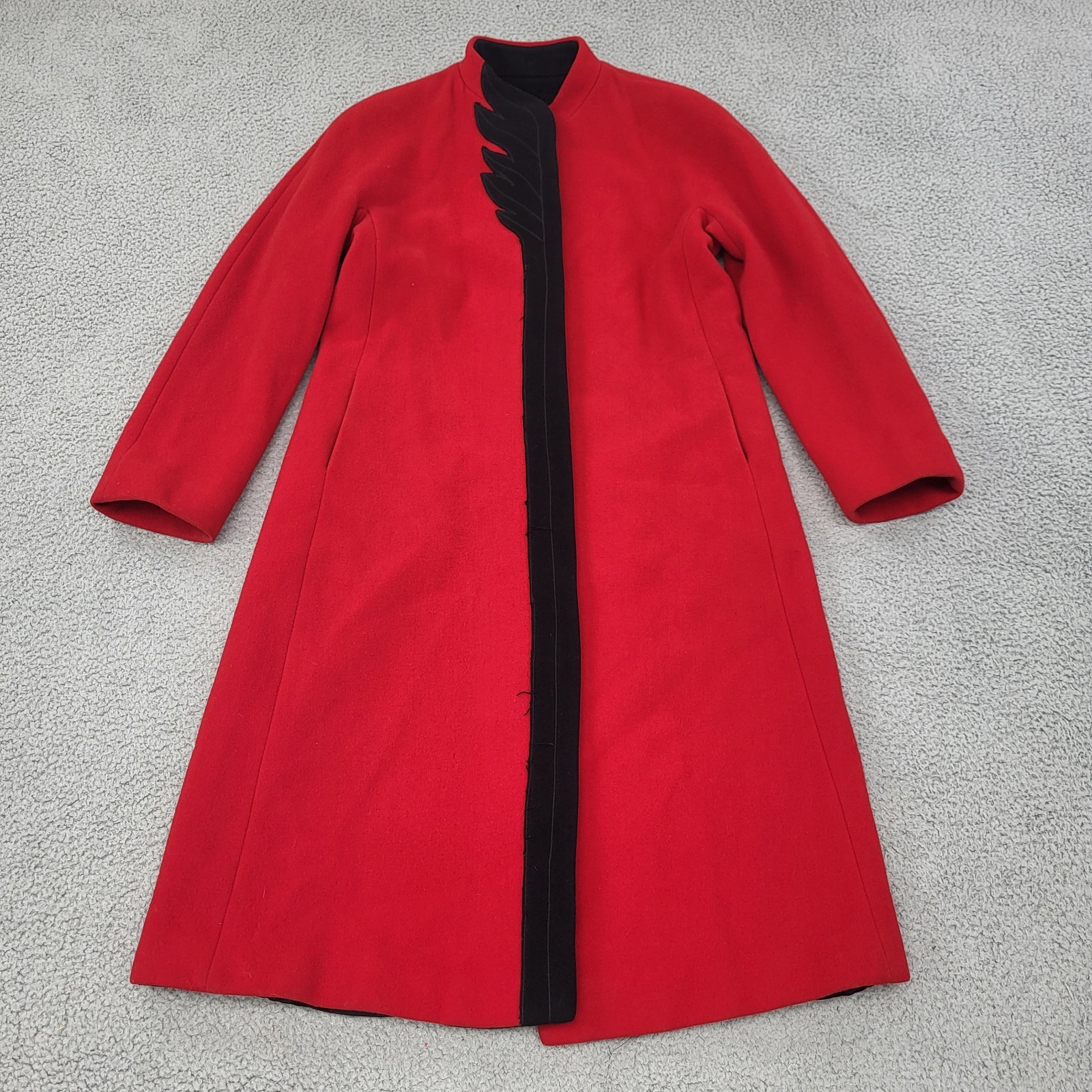 Nipon Coature Opera Coat Womens 10 VTG 70s Red Wool Buttons Pockets