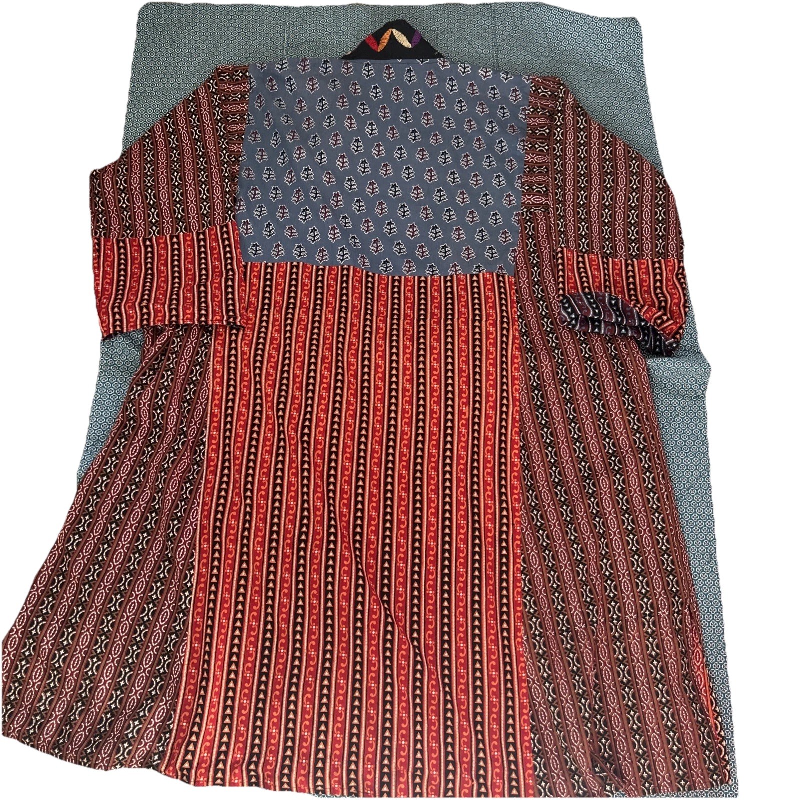 Women’s XL Patchwork Kimono Duster Long Hand Crafted Embroidered Reversible OOAK
