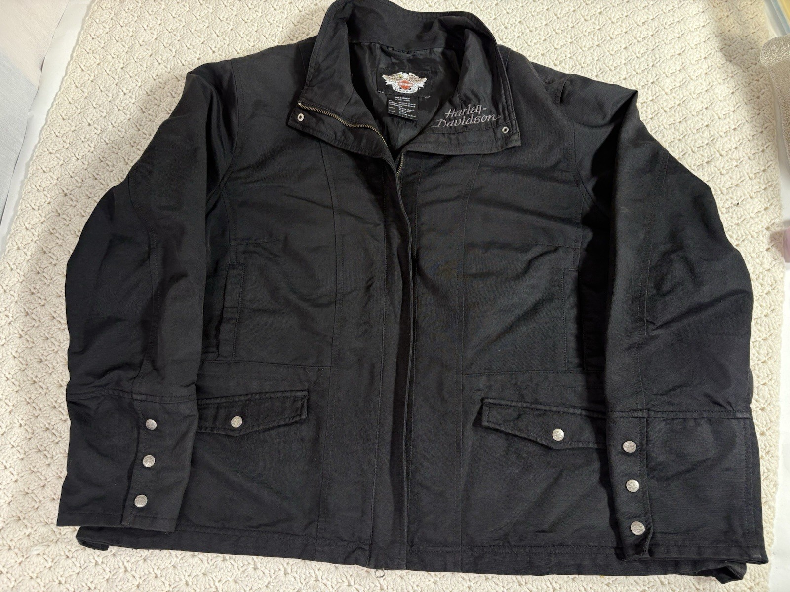 Harley Davidson Cycles Black Zipper Jacket W/Back Wings Design Women’s 3X