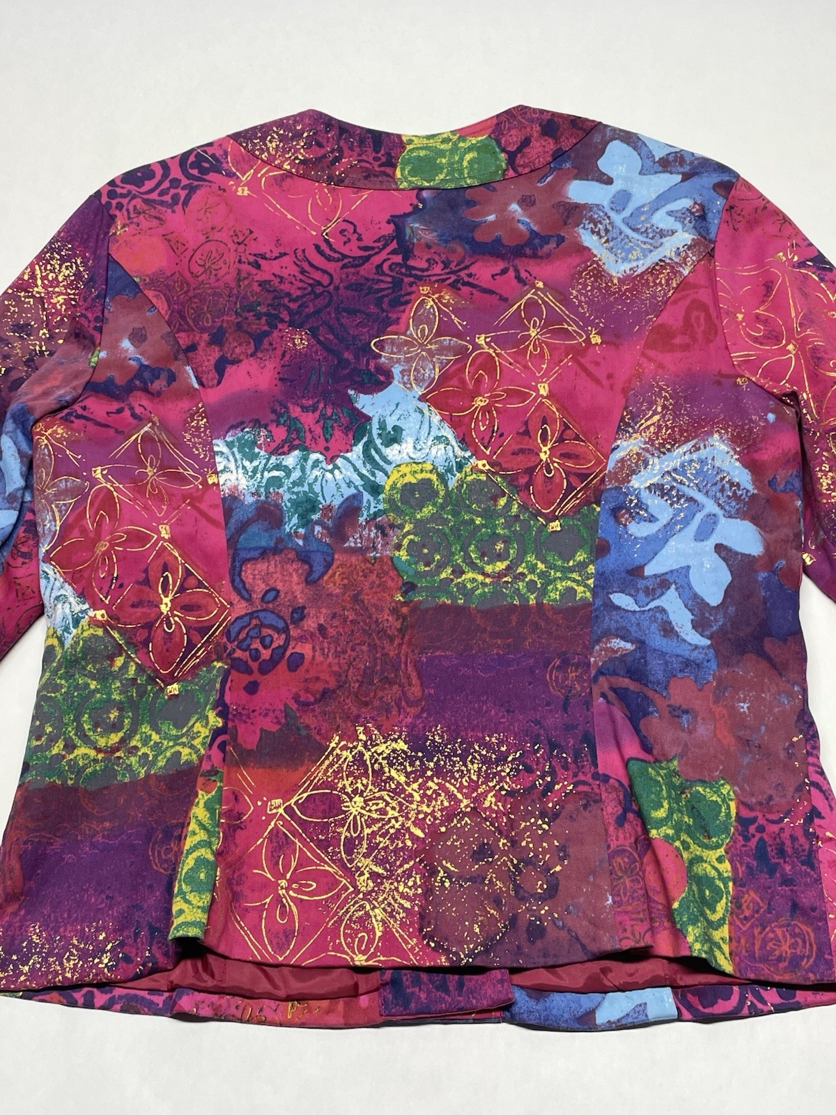 Rainbow Artsy Metallic Button Cropped Blazer Jacket Sz 12 Funky Eclectic Spring