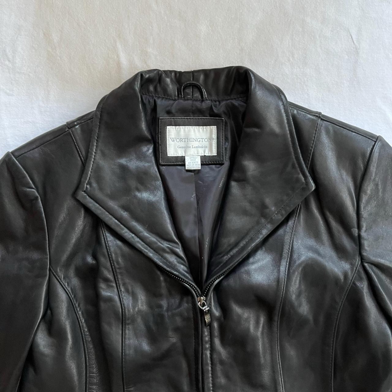 90s Black Leather Jacket Women’s Small Worthington Lambskin Full Zip Vintage