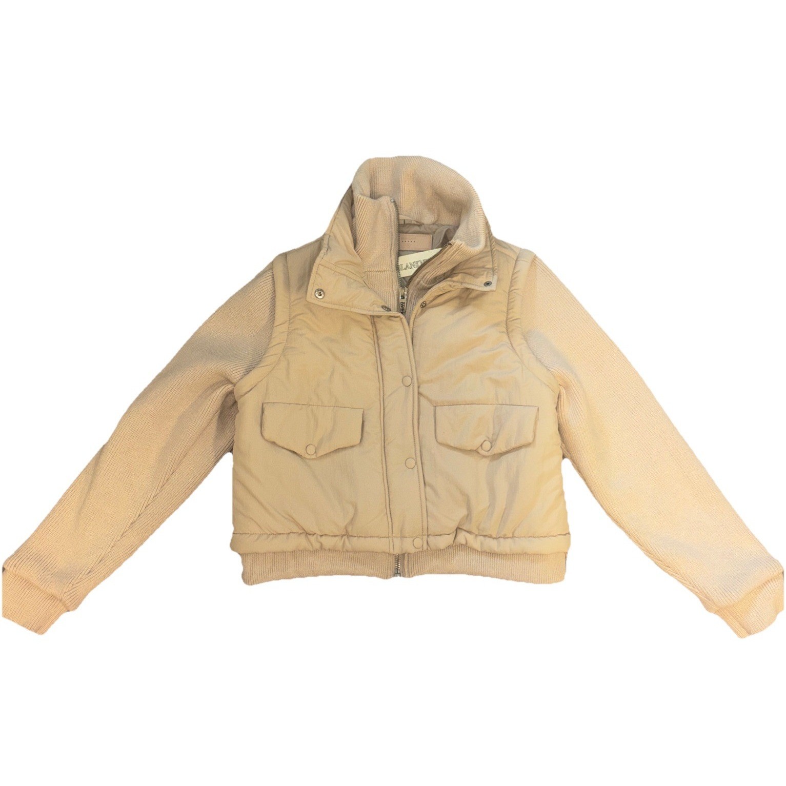 BLANKNYC Sz M Coat Jacket Moto Beige Naturals Boho Layered Pockets Zipper Button