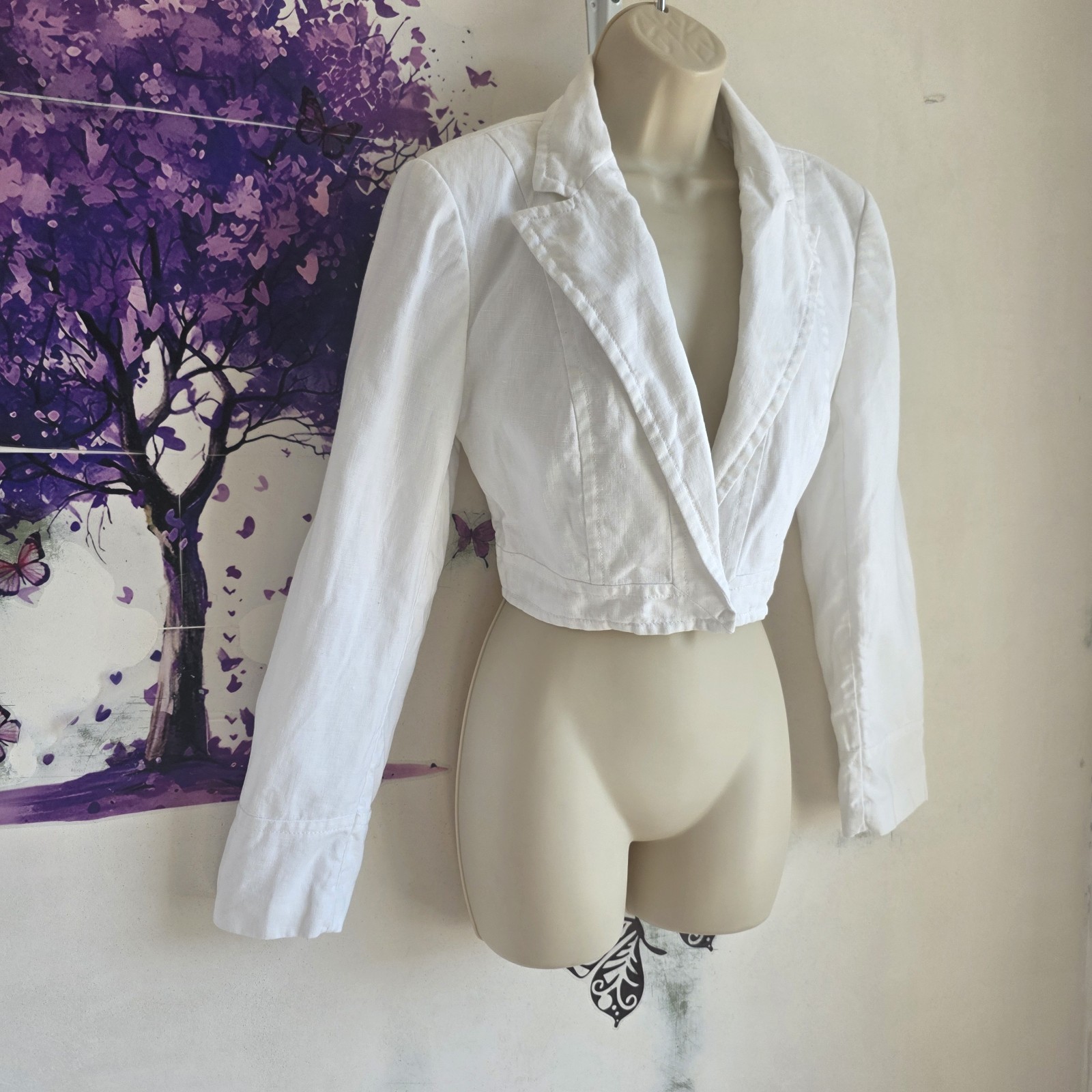 Next White 100% Linen Cropped Blazer Jacket Size 14 – Summer Formal