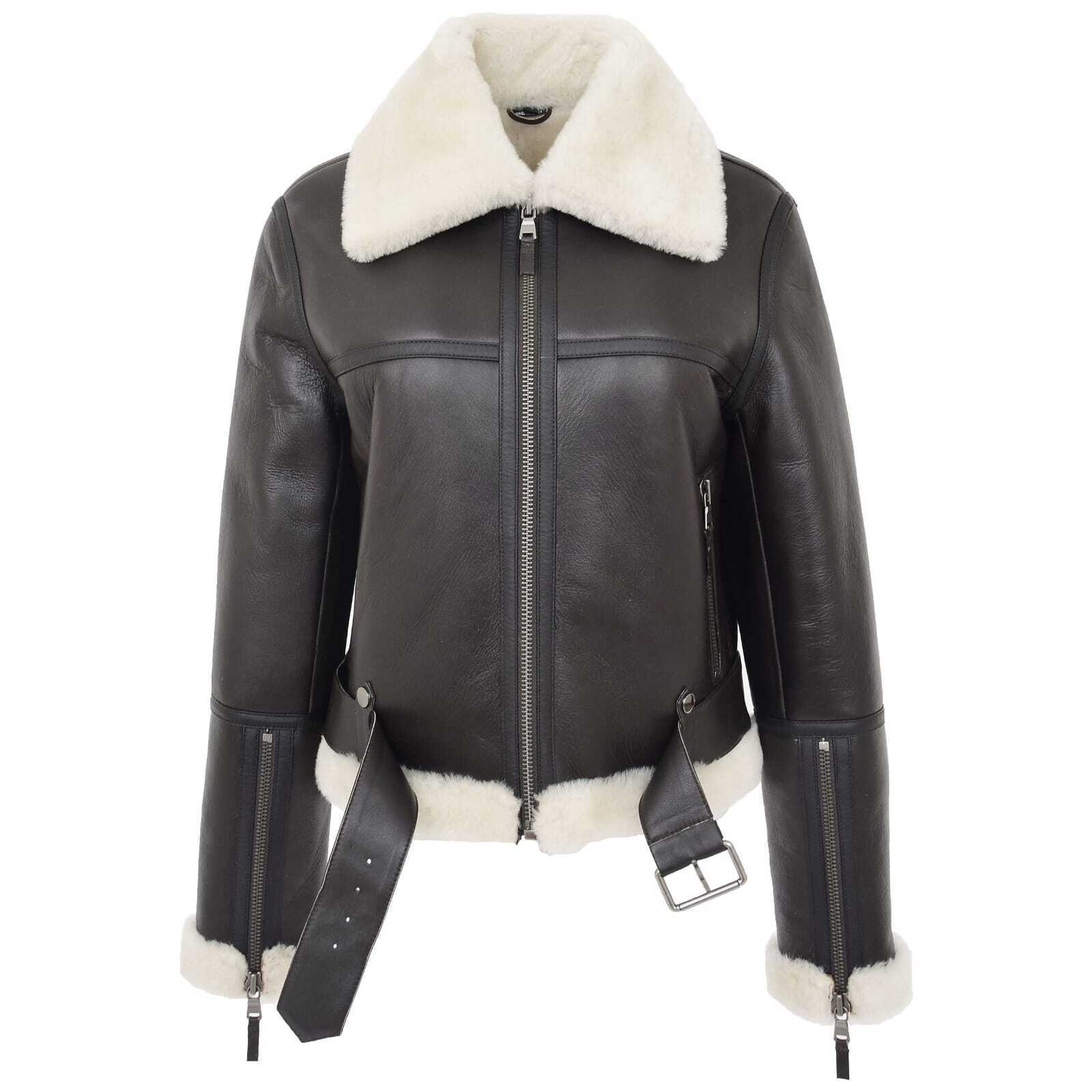 Women’s B3 RAF Bomber Brown Aviator Flying Real Leather Jacket Faux Fur Coat