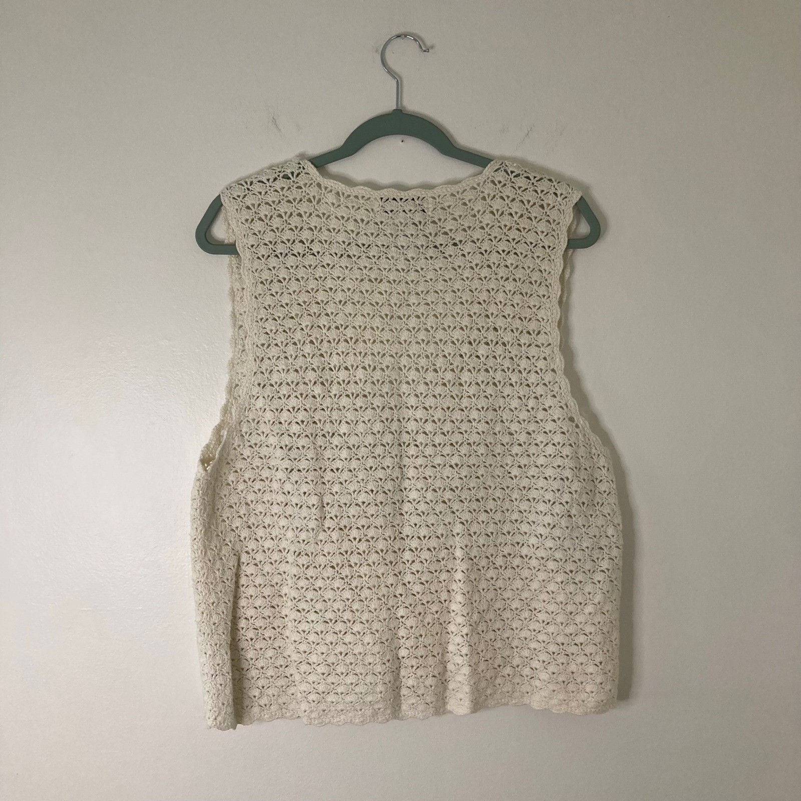 White Stag Vintage Boho Crochet Knit Vest Button Cream Ramie Cotton Cottagecore