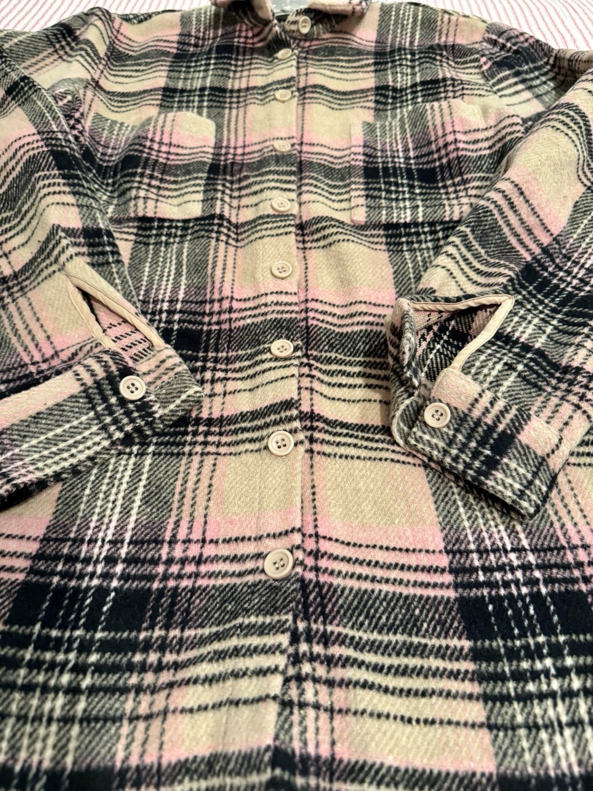 AKIRA Shirt/Jacket Plaid Embellished Rhinestones Wool Blend Unlined Women XL