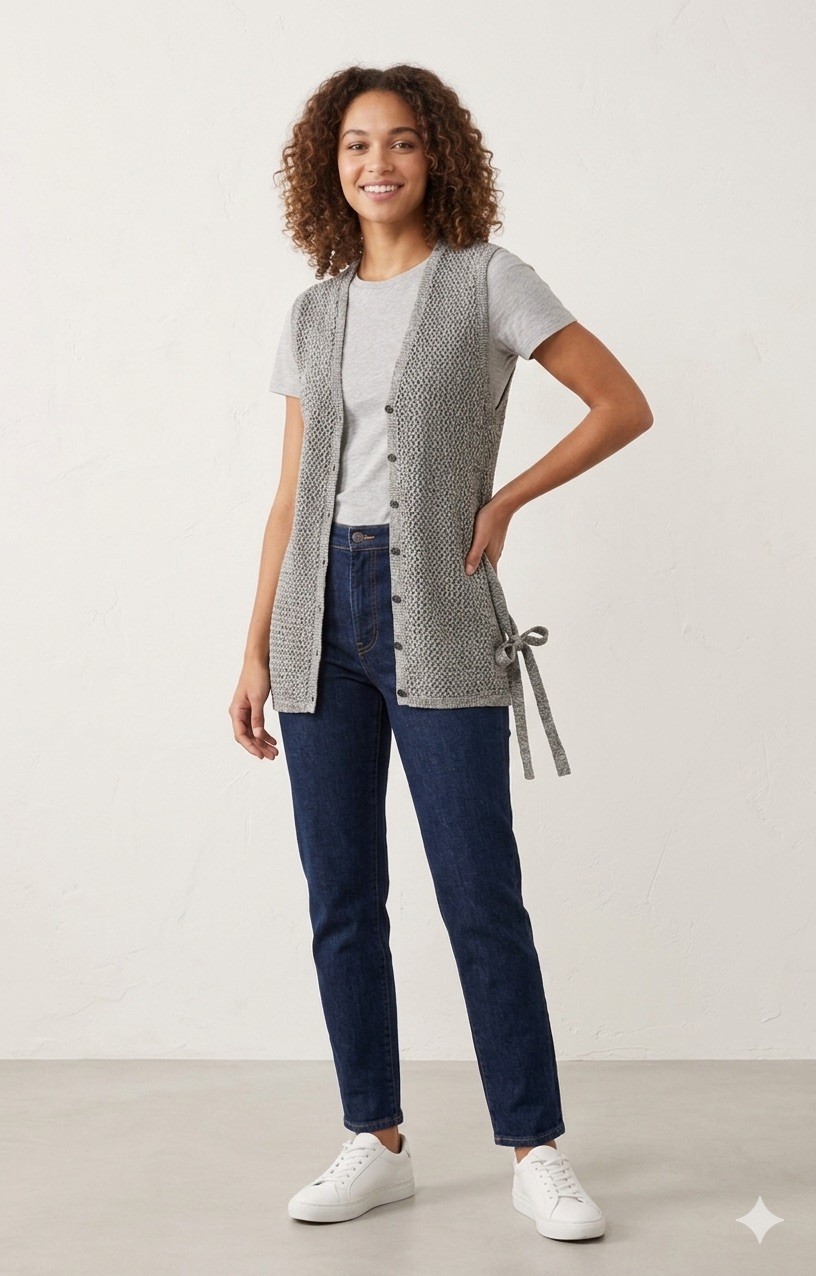 Mark Shale Women’s Gray Knit Button Front Sleeveless Long Vest Size Medium