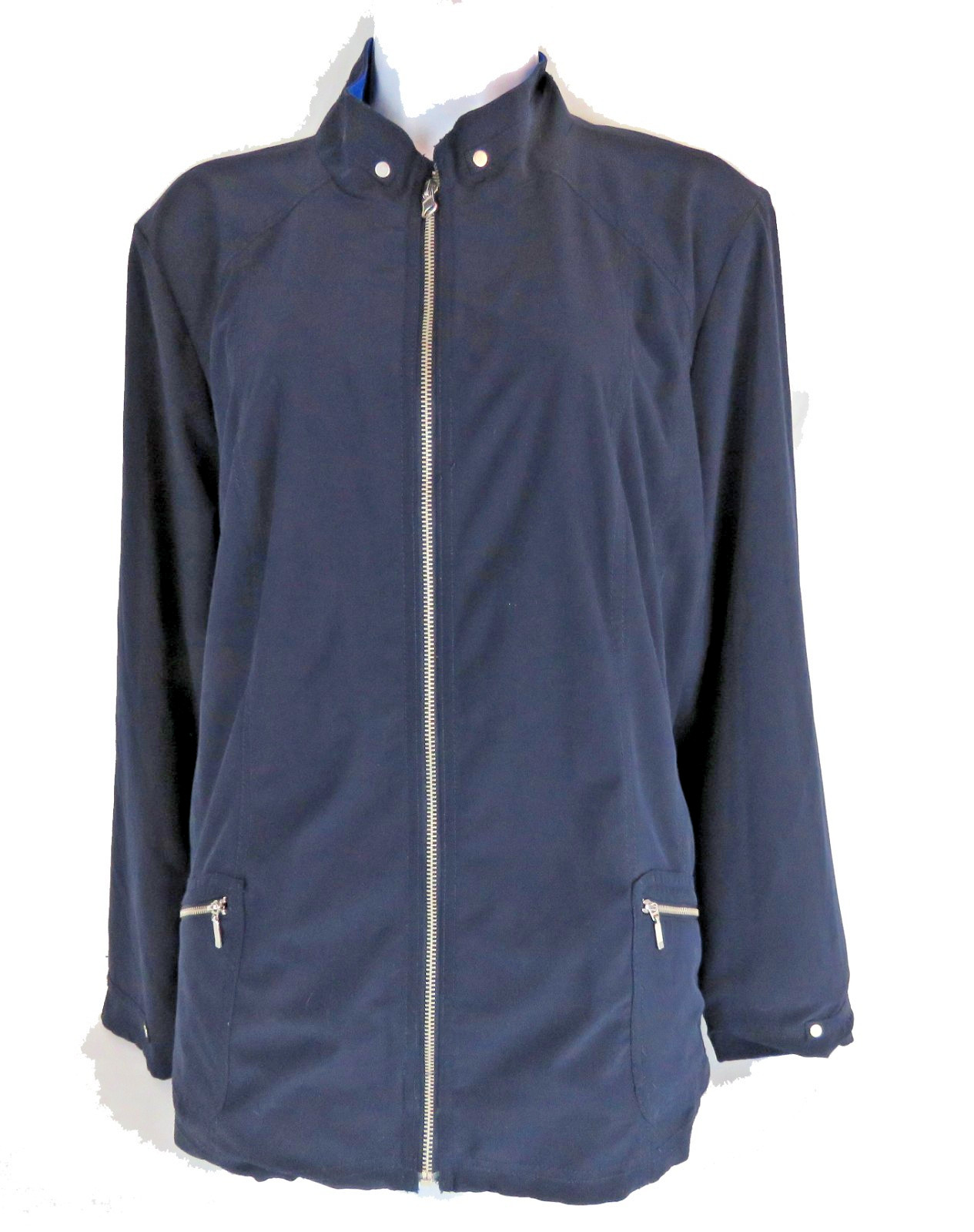 Jacket Reversible Blue, and Black Zippered Windbreaker Women 48″ in chest