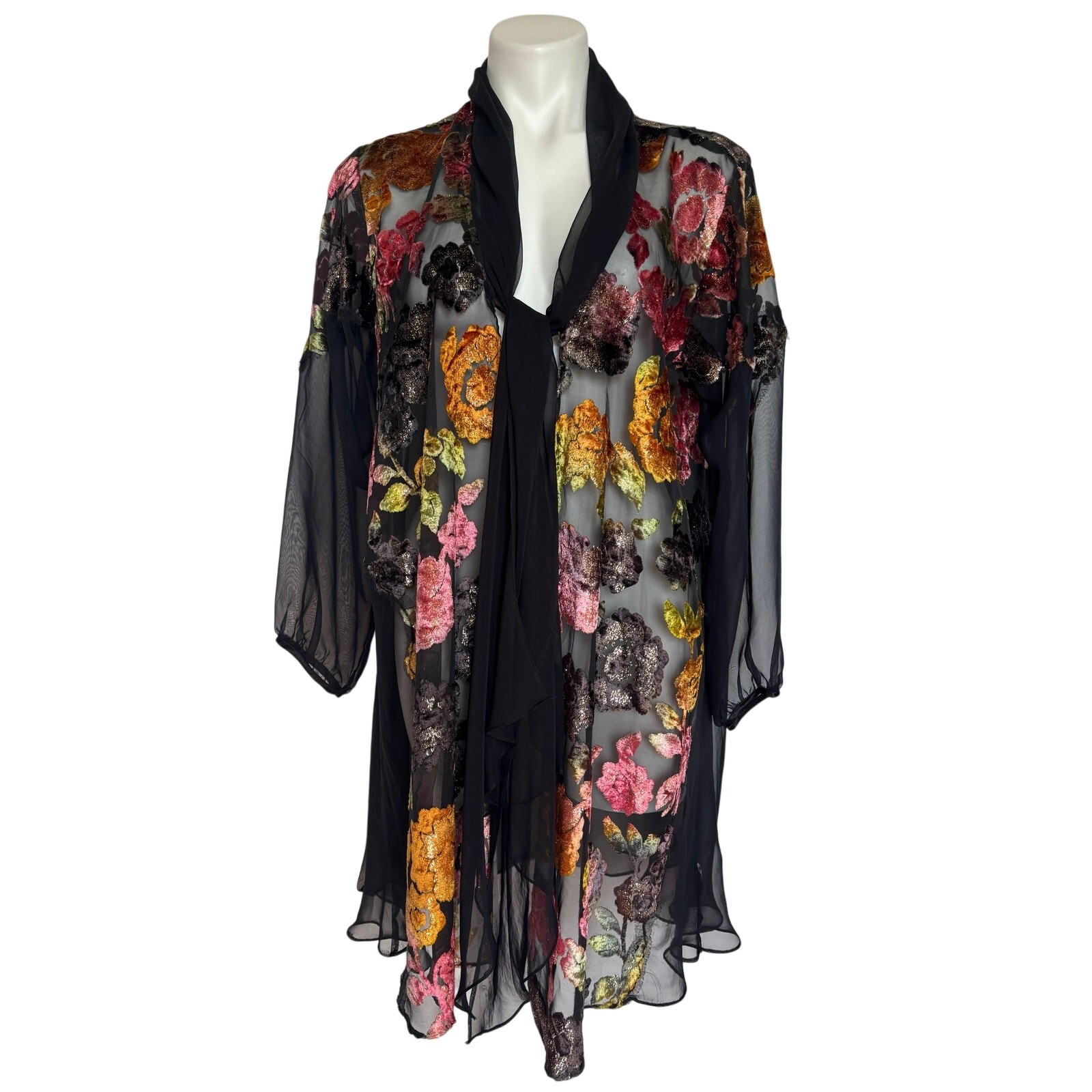 VTG Victoria’s Secret Gold Label Sheer Kimono Velvet Burnout Glitter Whimsygoth
