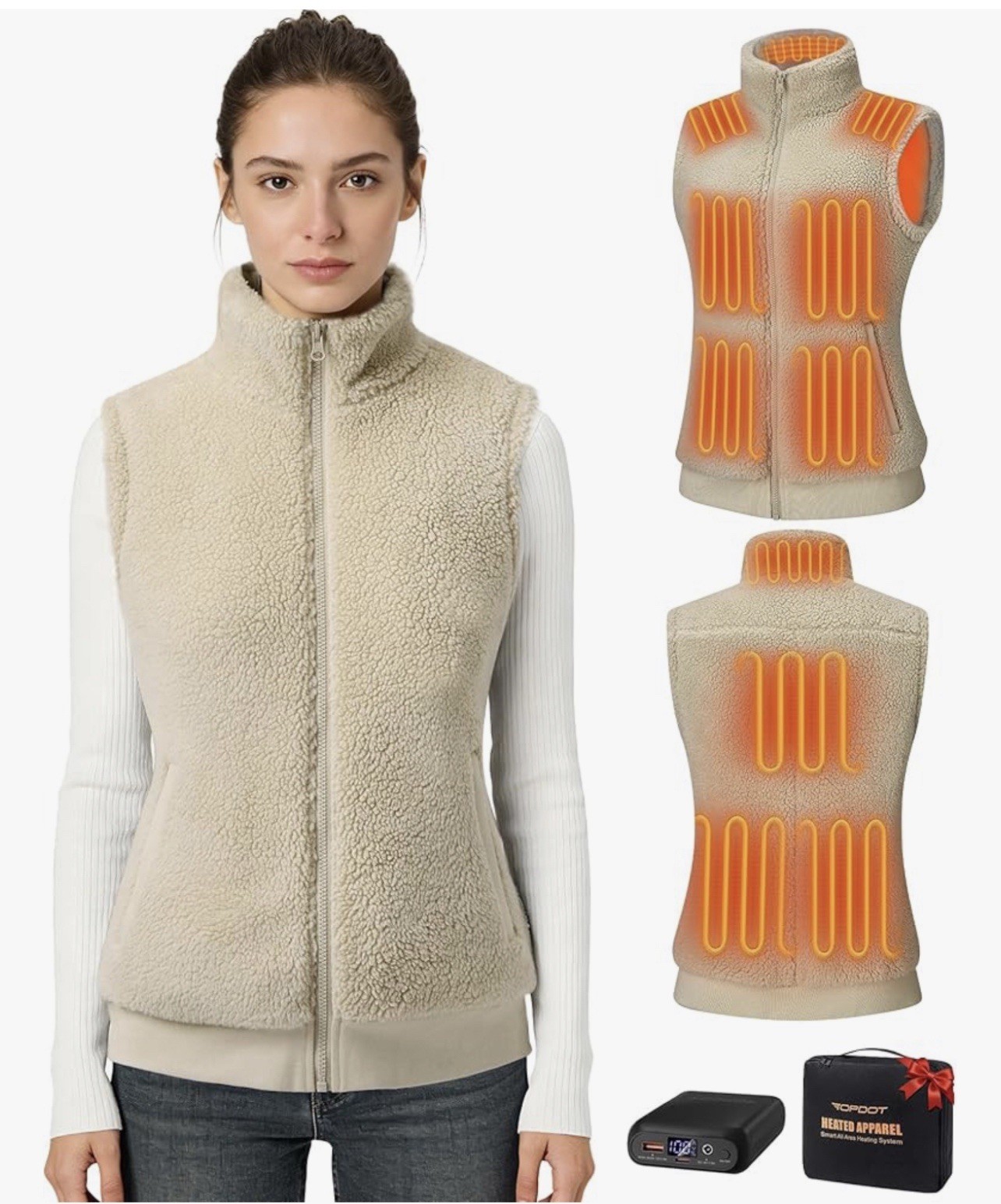 Topdot Fuzzy Fleece Heated Vest for Women with 16000mAh 7.4VBattery,Ergonomic S