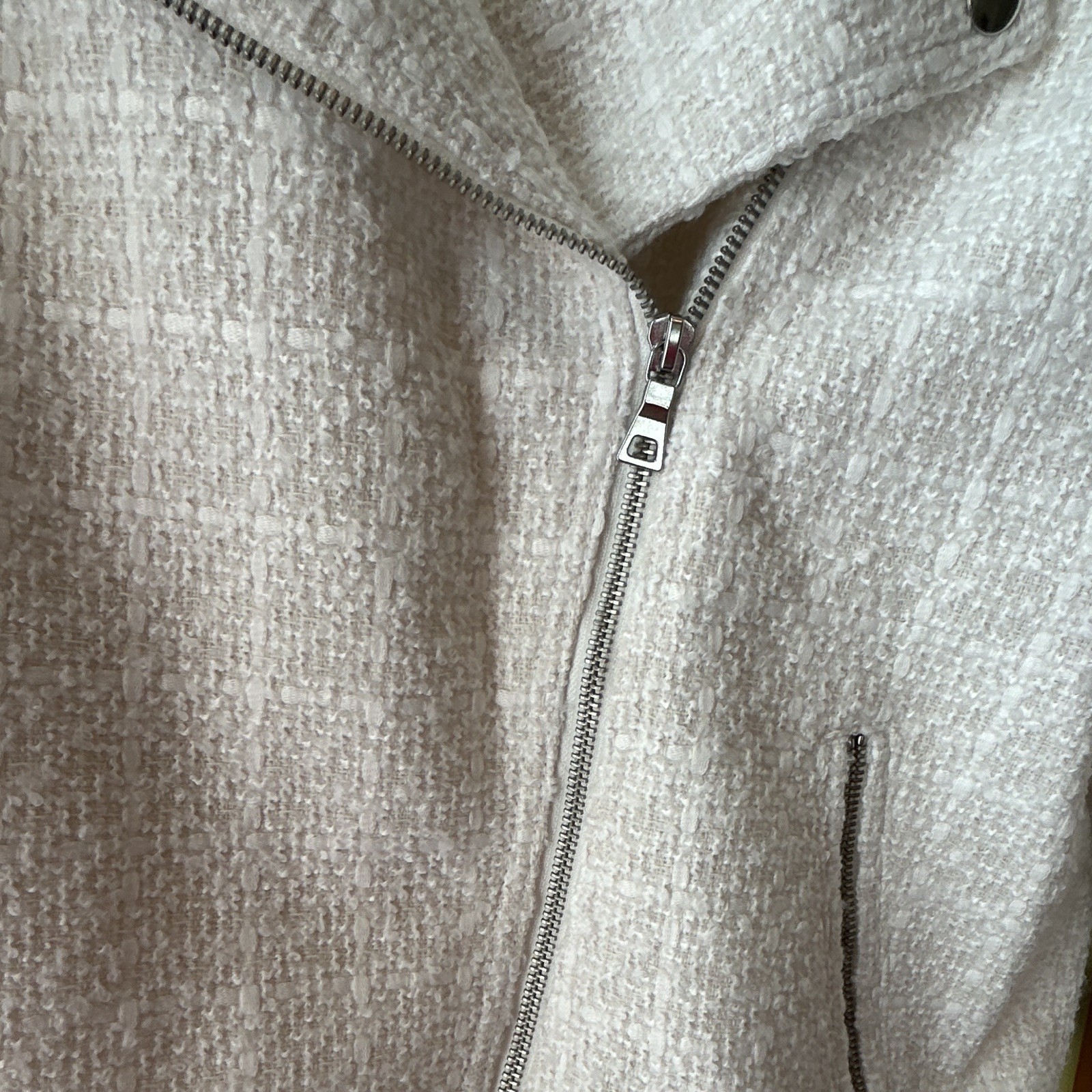 Ann Taylor Women’s Ivory Biker Jacket Collared Full Zip Zipped Pockets Lined 12