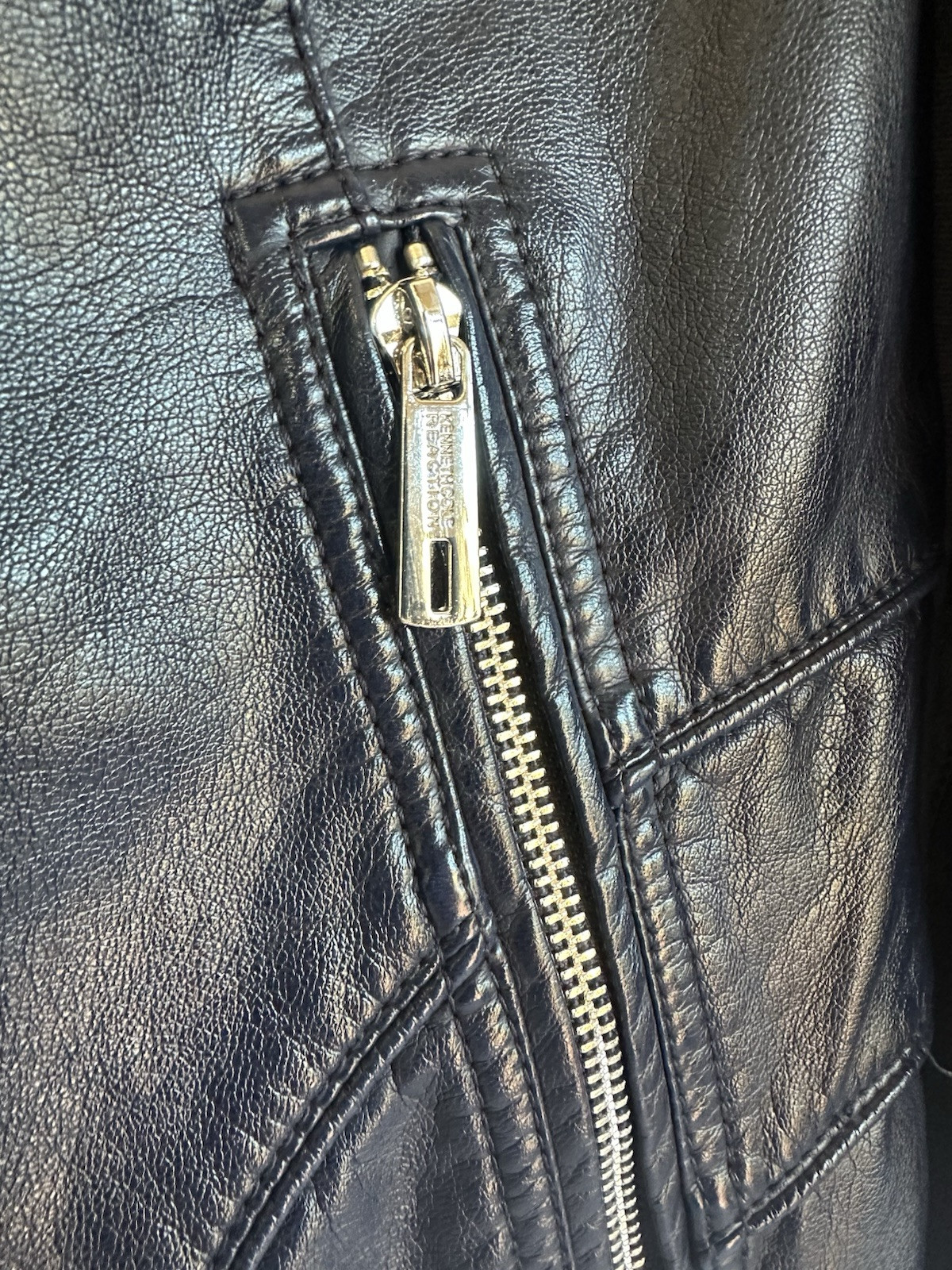 Kenneth Cole Reaction Moto Jacket Navy XL Stretch Faux Leather Designer Sturgis