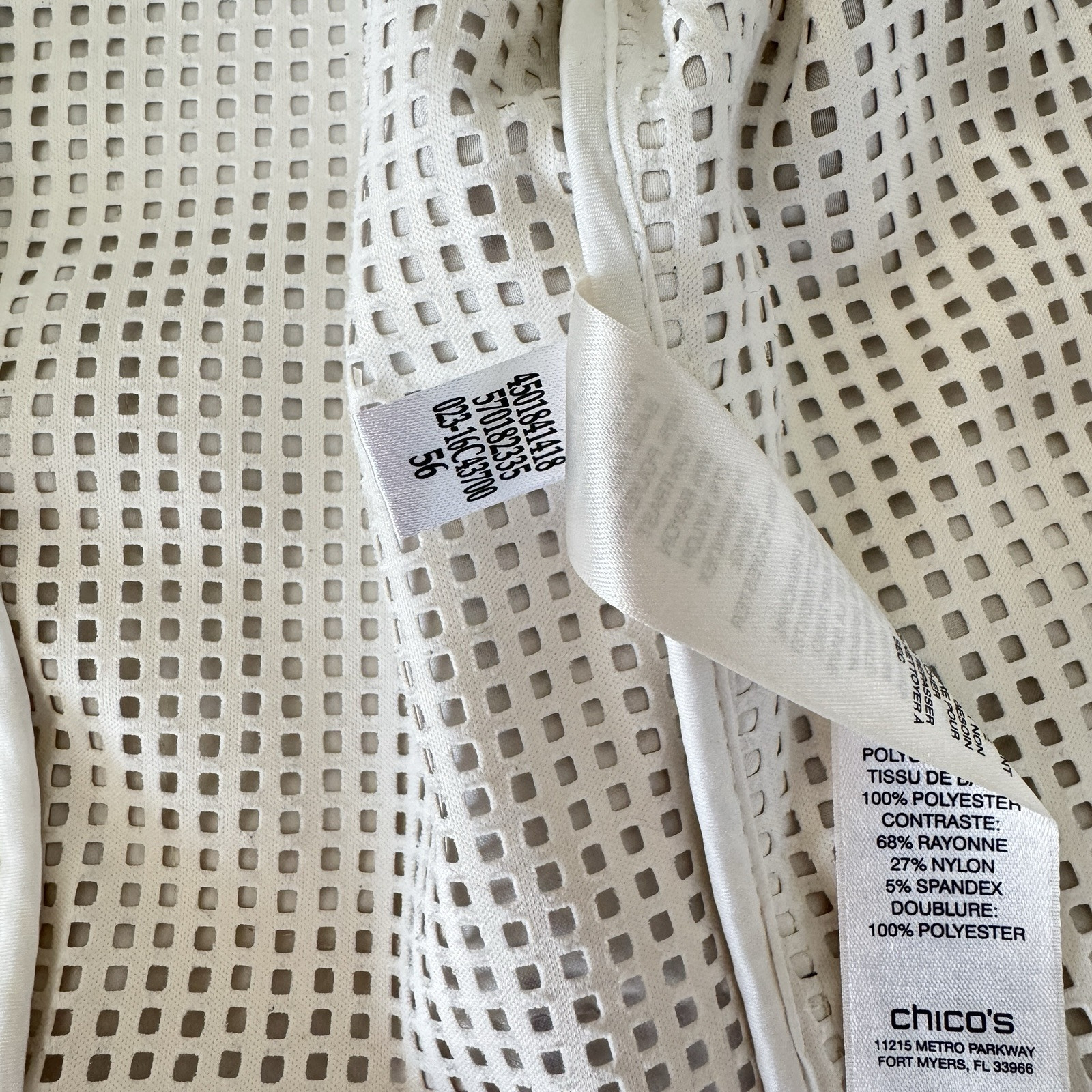 Chicos White Faux Leather Perforated Jacket Asymmetrical Open Front Sz 0 4/S