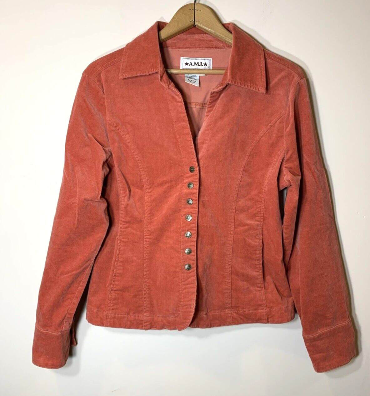 A.M.I. Blazer Jacket Womens M Coral Corduroy Snap Front Cotton Western Cowgirl