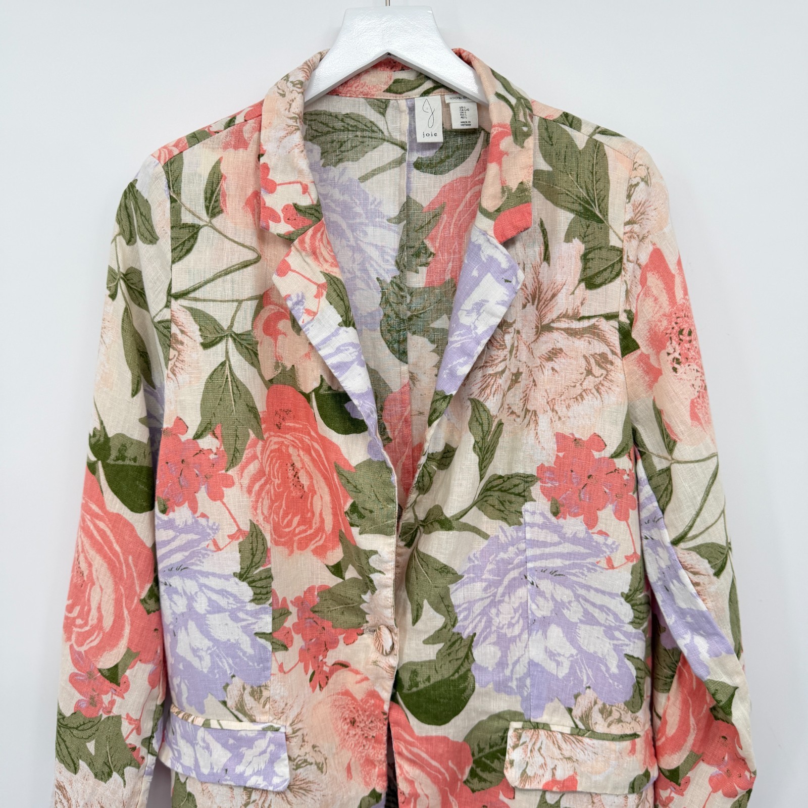 Joie Blazer Jacket Womens Size Large 100% Linen Floral Garden Party Coquette