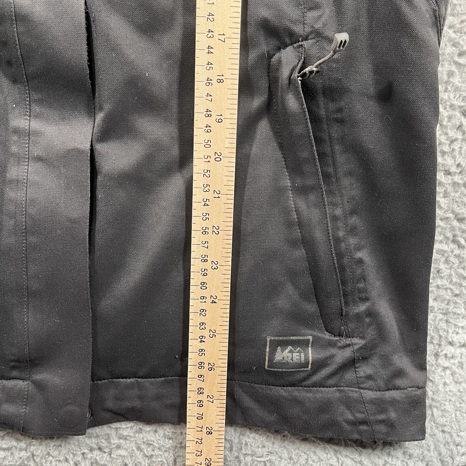 REI E1 ELEMENTS JACKET WONENS LARGE BLACK FULL ZIP HOODED HIKING OUTDOORS