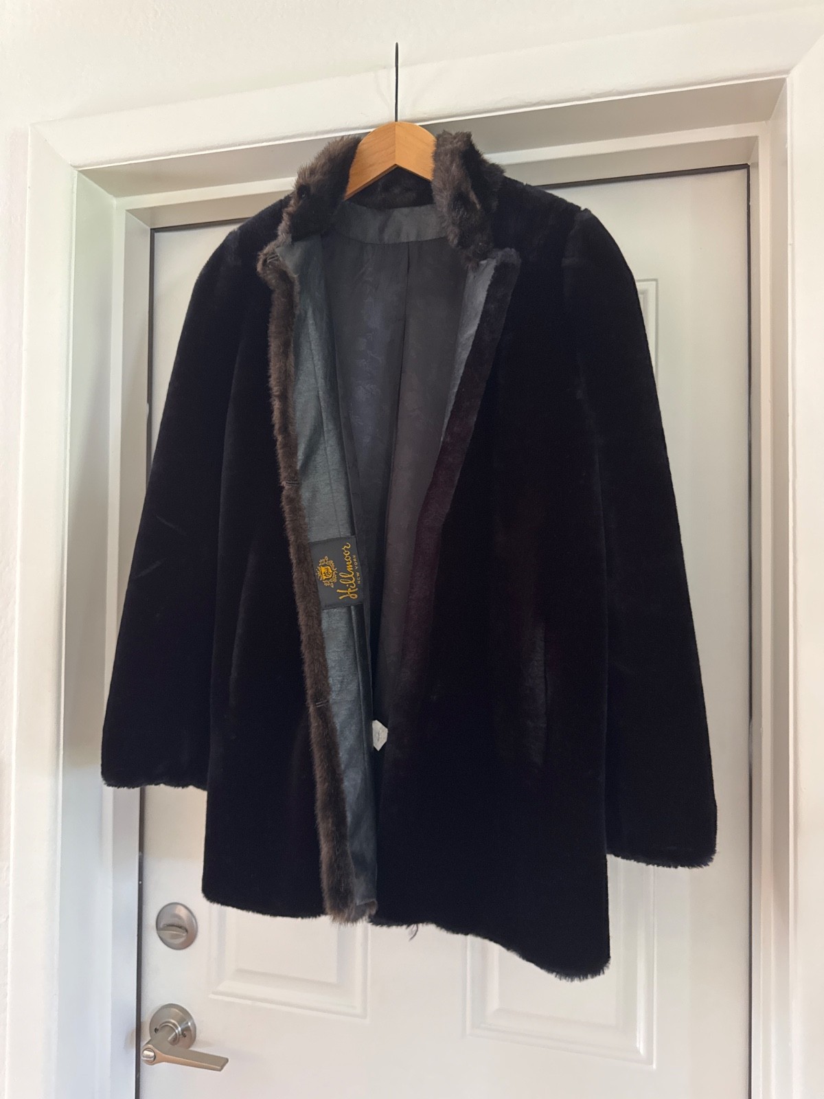 VTG 50s Hillmoor New York Faux Mink Fur Coat Black Brown Mid Century USA Made
