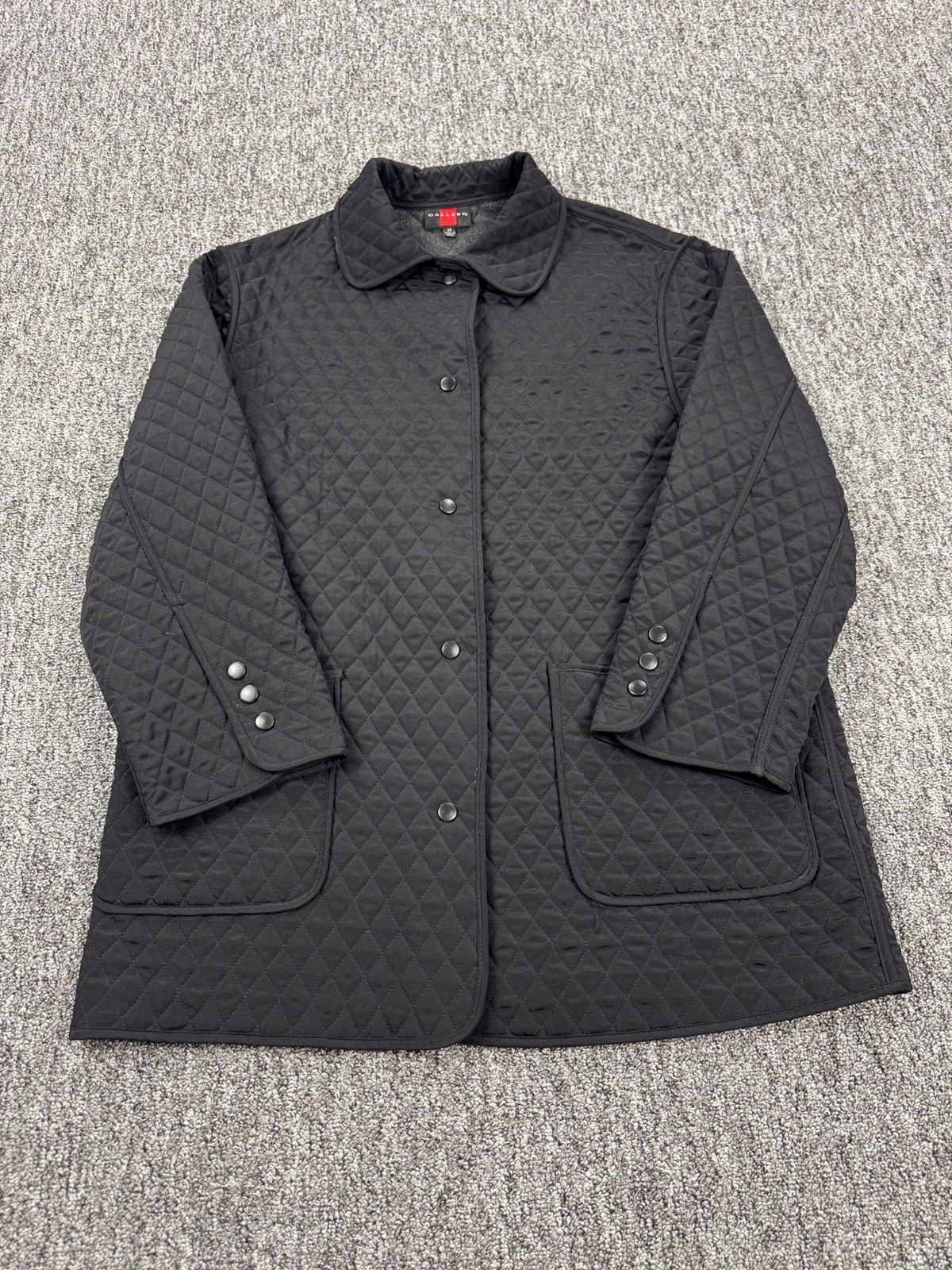 Gallery Jacket Women Medium Black Quilted Fleece Lined Snap Chore Coat Old Money