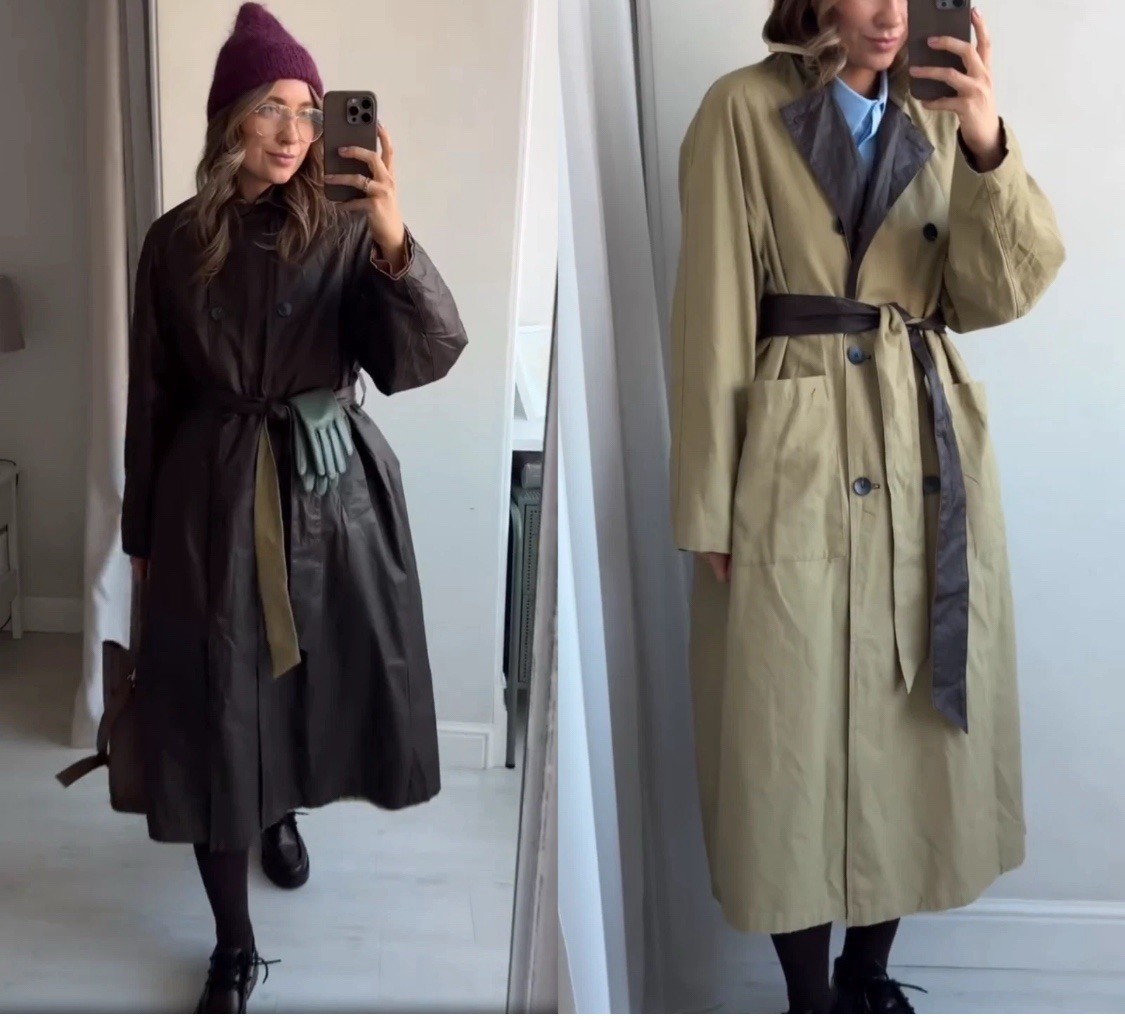 Zara Reversible Trench Coat ZW Collection Dark Brown Ecru Beige SZ S NEW