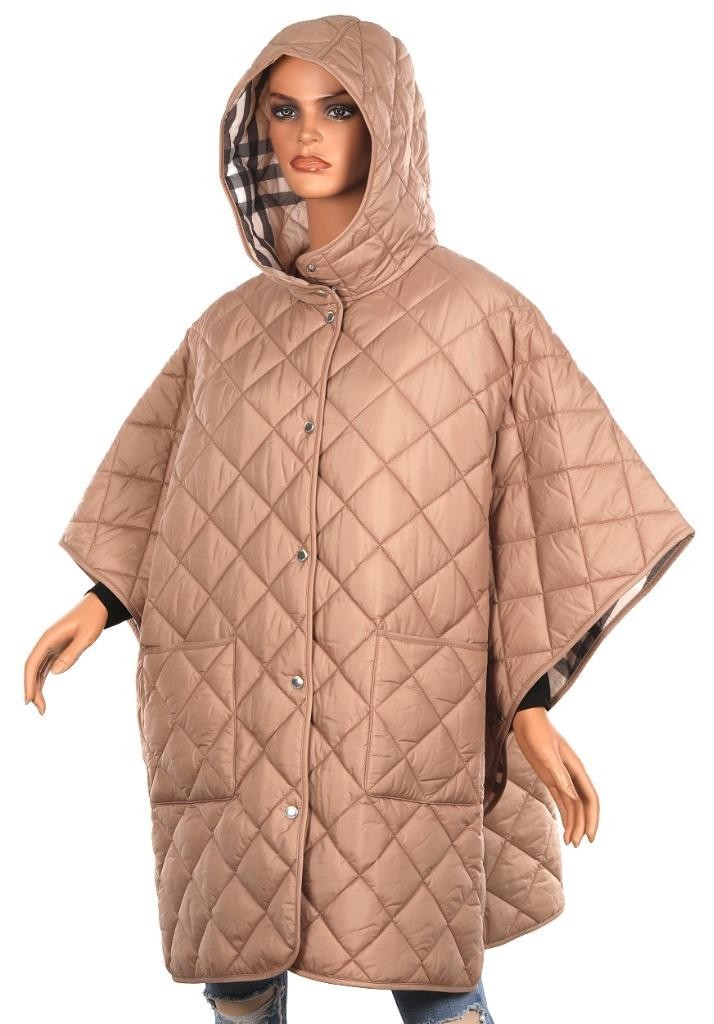 NEW BURBERRY LUXURY QUILTED CAMEL PONCHO W/CHECK PRINT LINING M/L