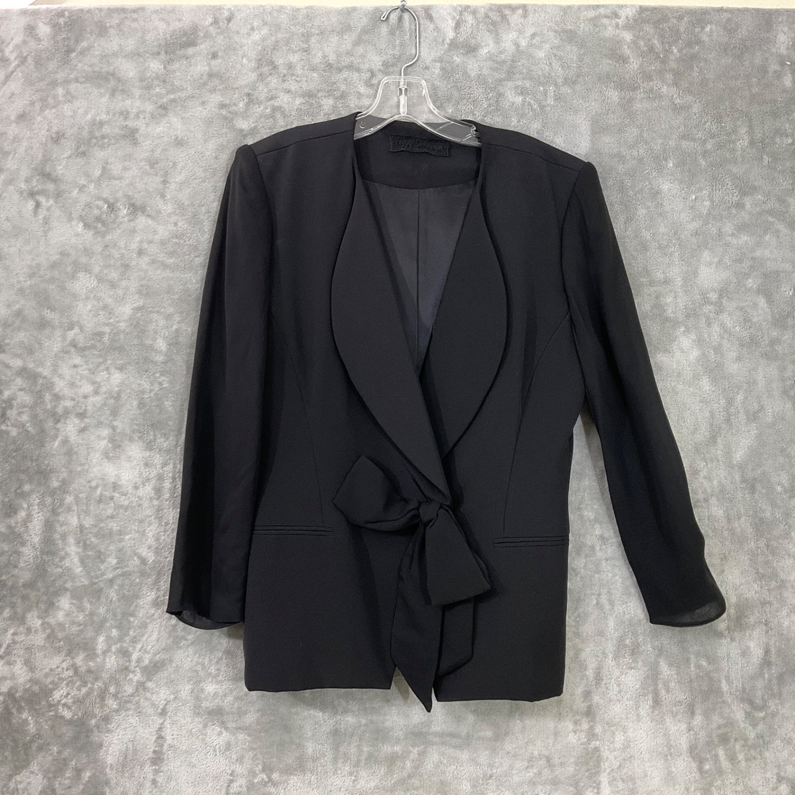 Vtg. Peggy Jennings 100 % silk plunge neckline blazer jacket women’s 8 Black