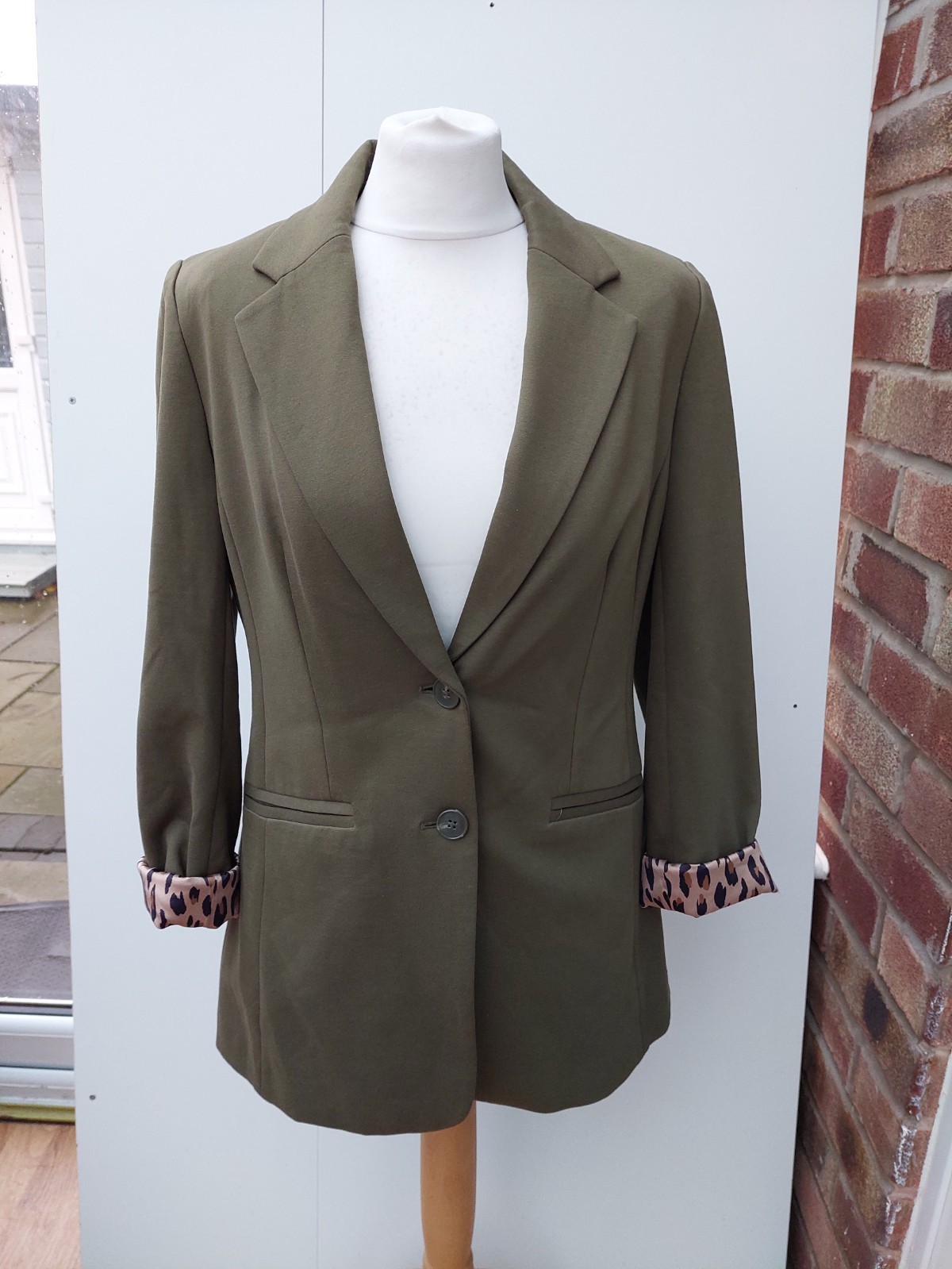 Ruth Langsford Ponte Blazer Jacket With Animal Print Lining Khaki New Size 10