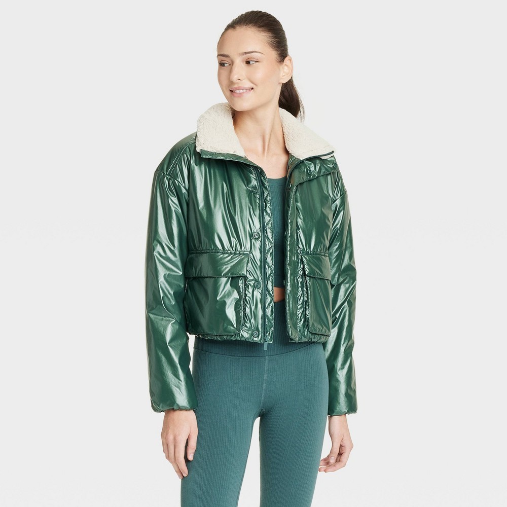 All In Motion Women’s Midweight Puffer Jacket Dark Green Size Large
