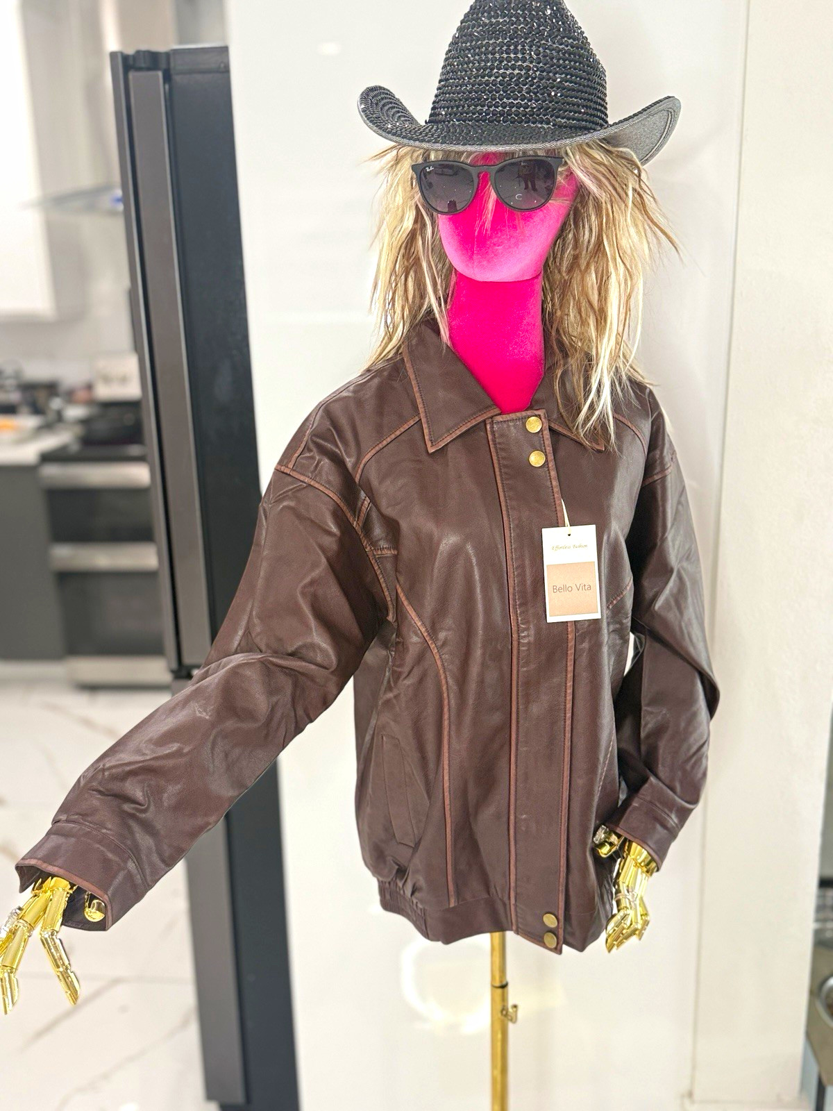 Bello Vita Women’s Brown Full Zip Jacket Snap Closure Collar Pockets Size S