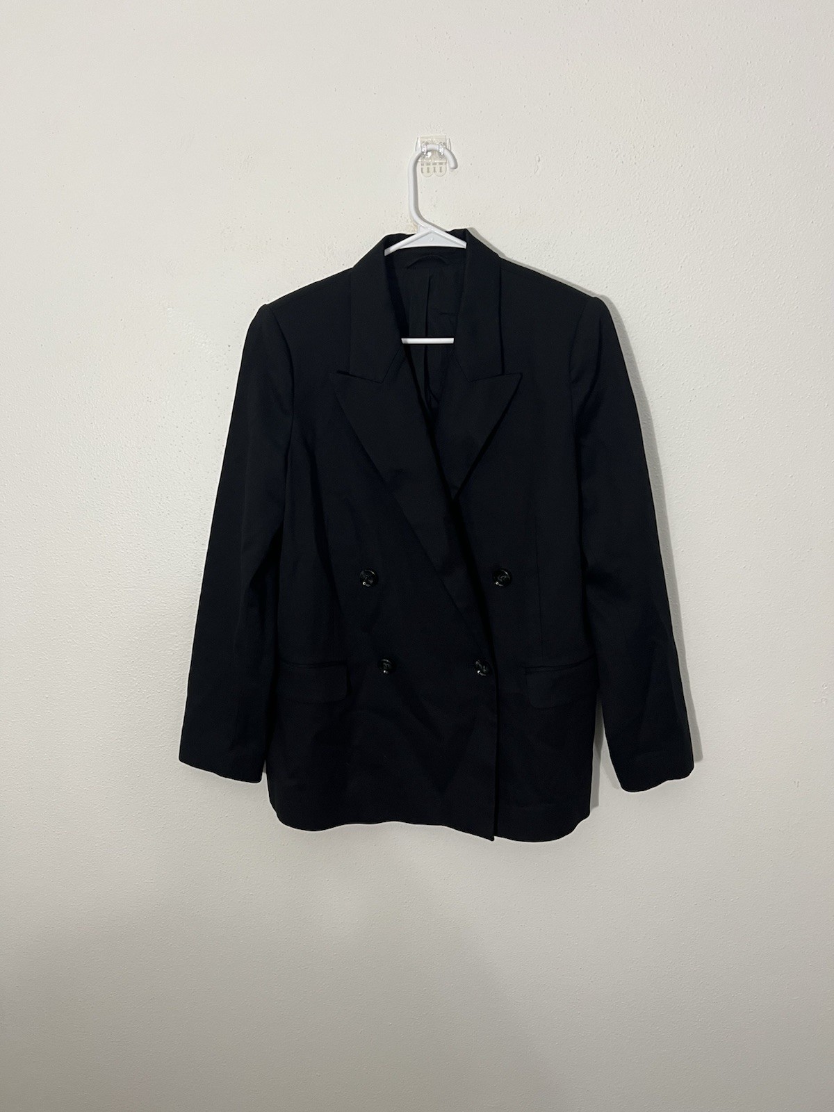 & Other Stories Black Double Breasted Blazer Size 8 Cotton Linen Blend