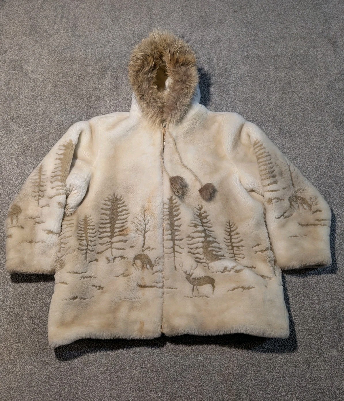 Northern Sun Coat Womens XL Deer Forest Satin Lined Faux Fur Hood Vintage Jacket