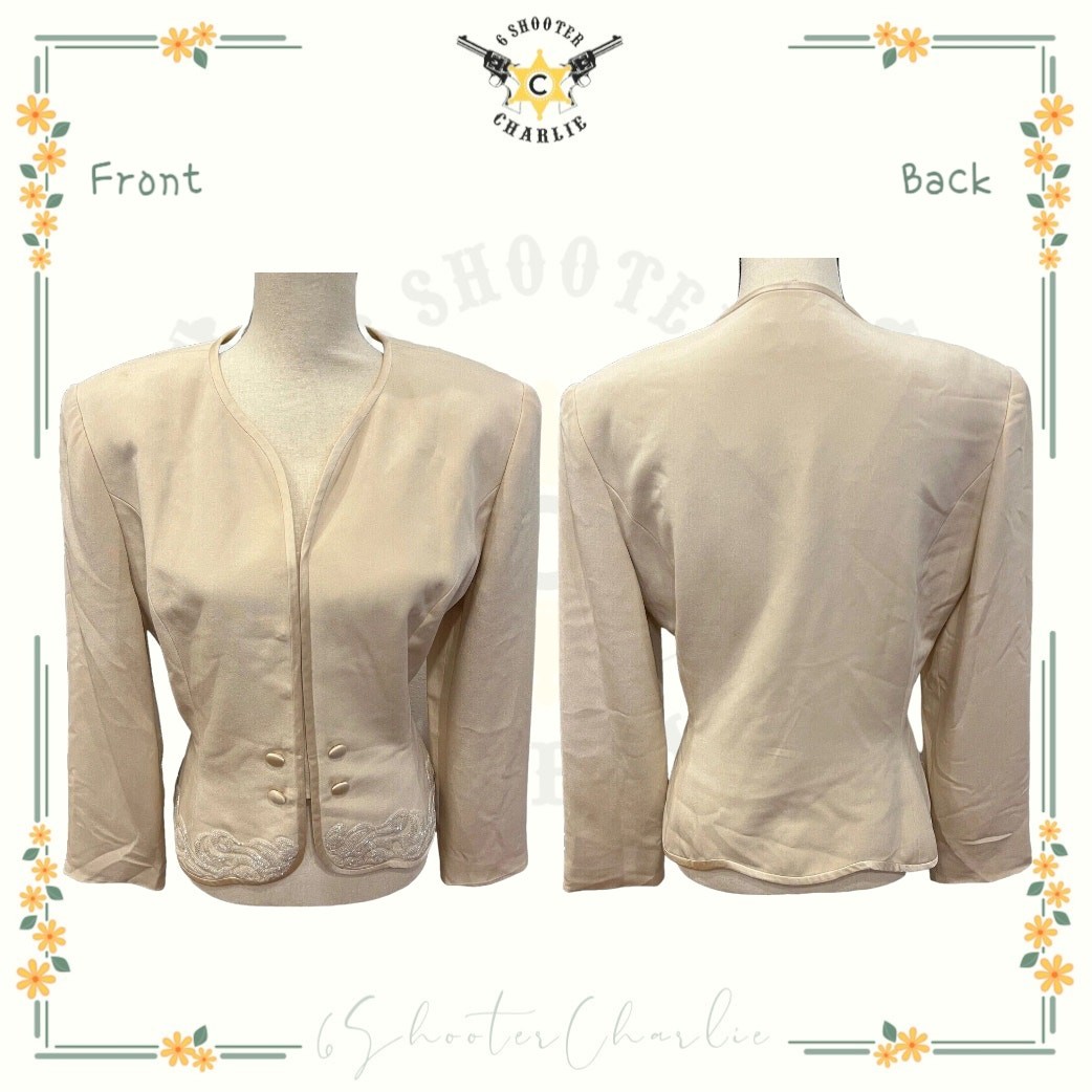 VTG Rimini by Shaw Silk Blazer Jacket Ivory Beaded Lined Elegant Womens Size 14