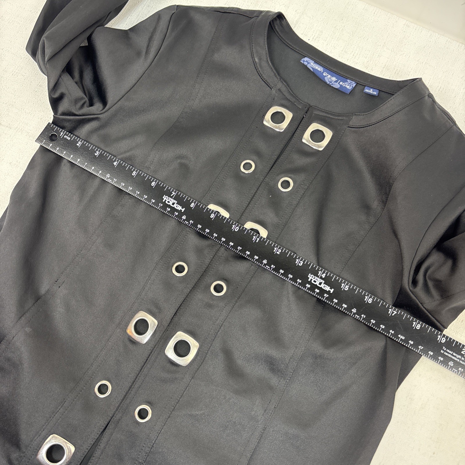 Womens Black Grommet Satin Blazer Jacket Size S Edgy Rock Chic Vamp Office