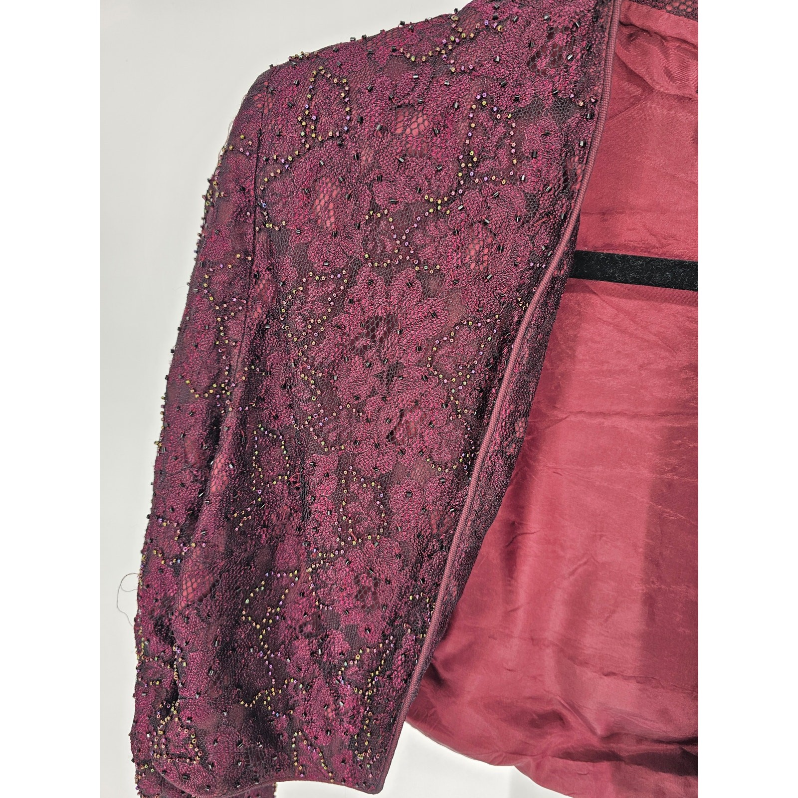 Rimini by Shaw Women’s Purple Long Sleeve Beaded Floral Mesh Lace Jacket Size 14