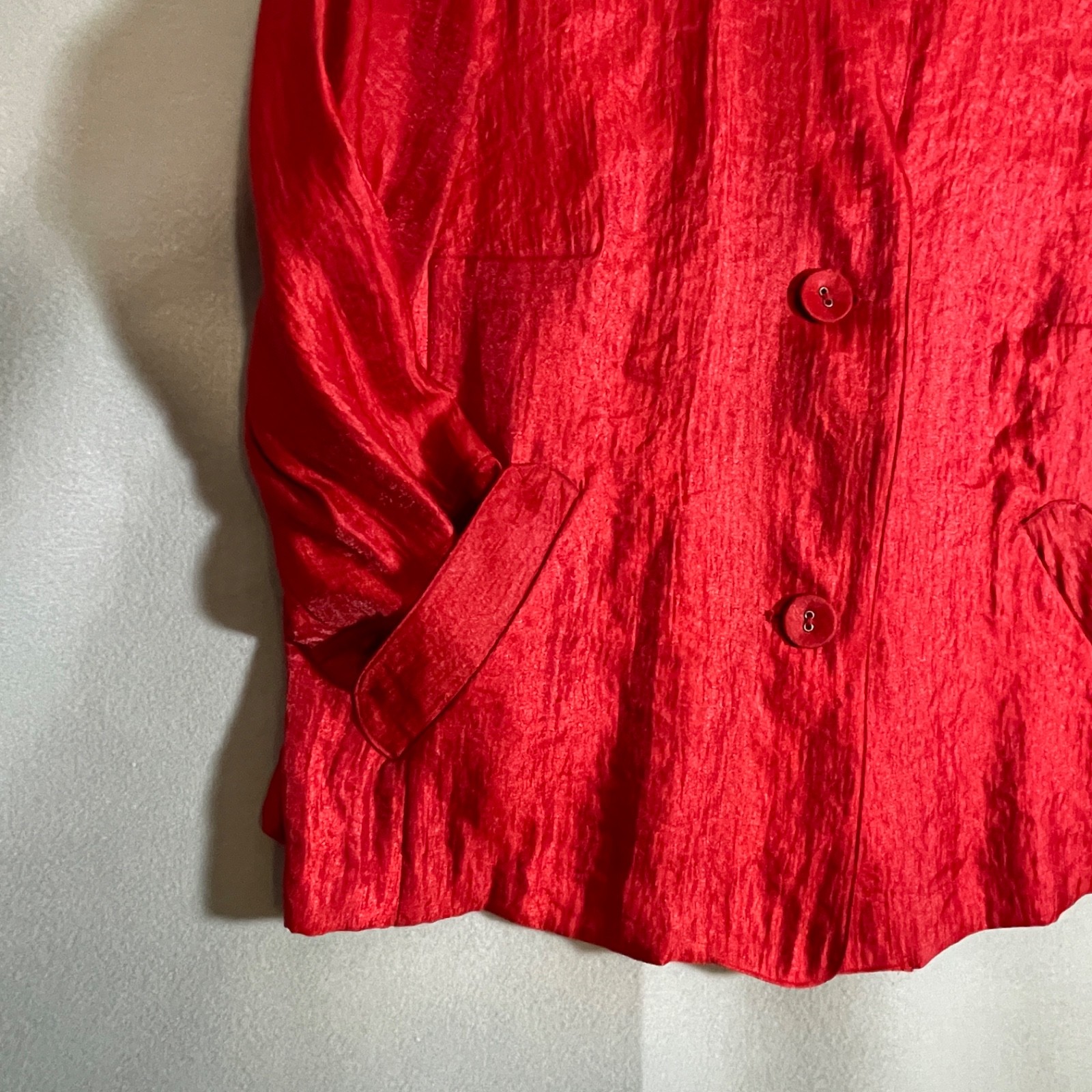 Ruby Rd. Red Shimmery Metallic Crinkle Textured Button Front Jacket 10