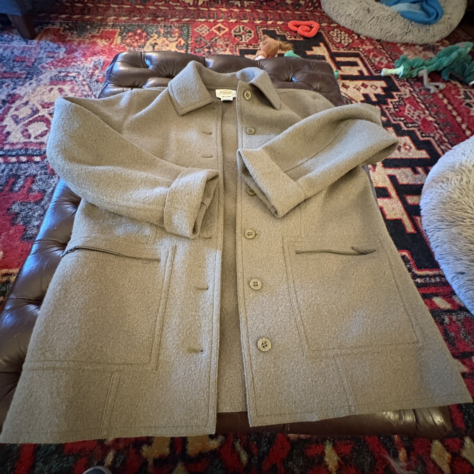 Talbots Alpaca Wool Blend Button Up Olive Jacket pockets Women’s L