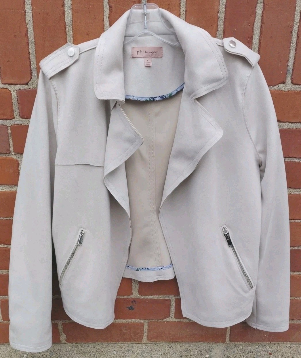 Philosophy Republic Womens LG Faux Suede Open Front Moto Jacket Chic Casual