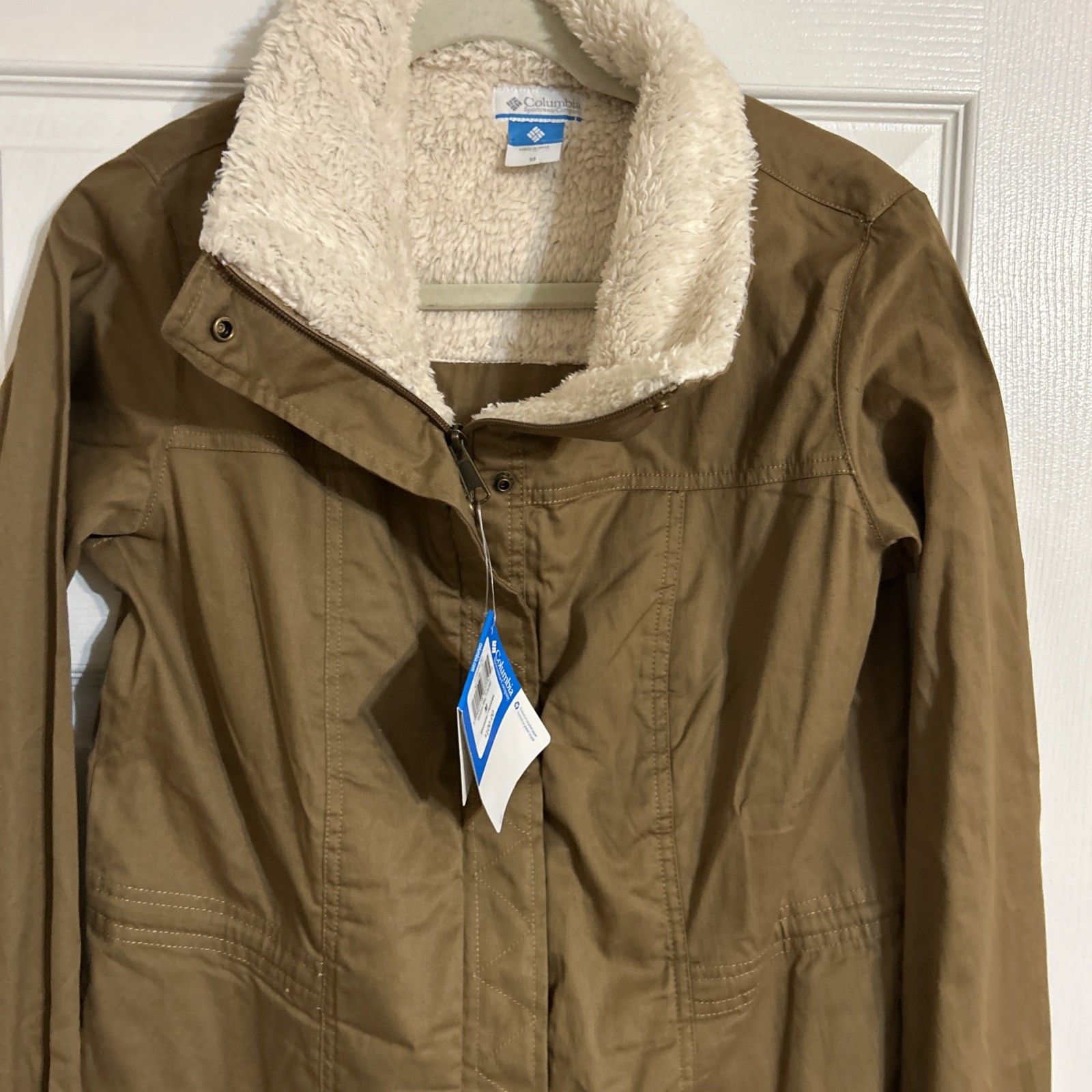 NWT Columbia Outdoor Cotton Brown Sherpa Trim Lined Full Zip Jacket Sz M