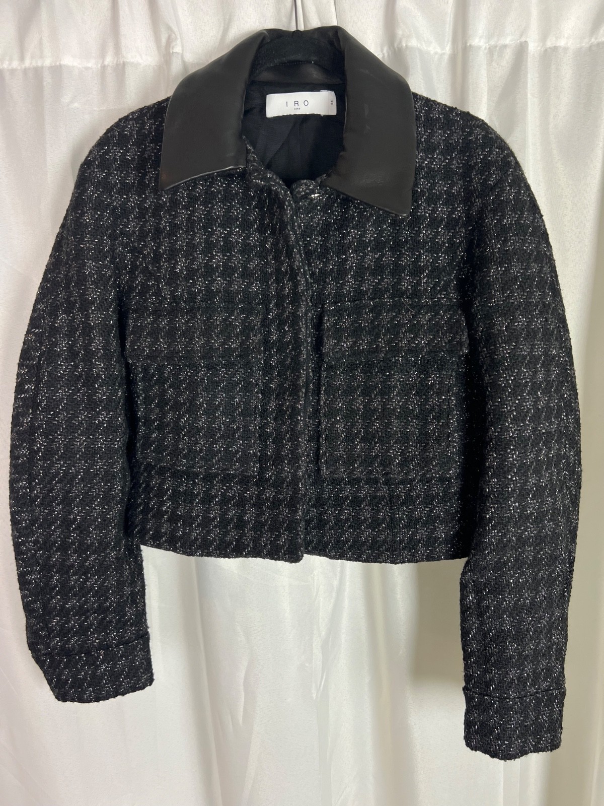 IRO jacket Saloma textured tweed women’s size 34 small leather collar