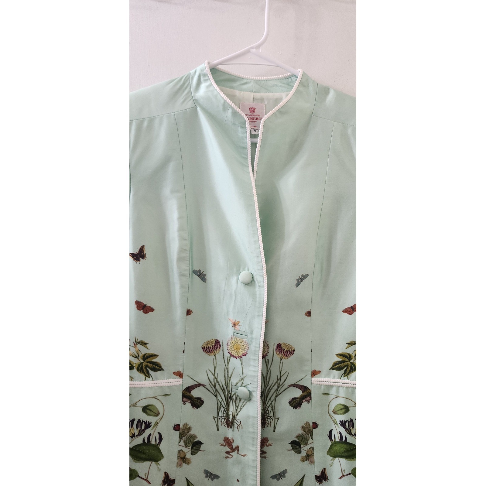 Gramercy Atelier Mint Green Botanical Print Longline Blazer Jacket Womens 6