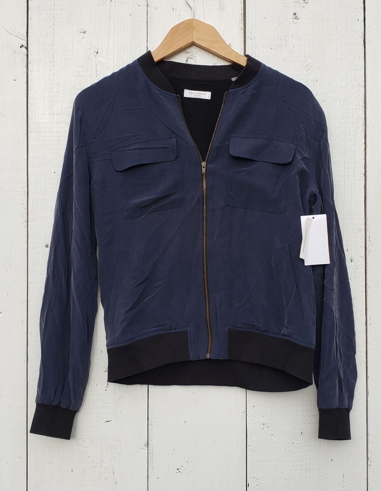 Equipment Womens Dark Blue and Black 100% SILK Jacket Size S NEW