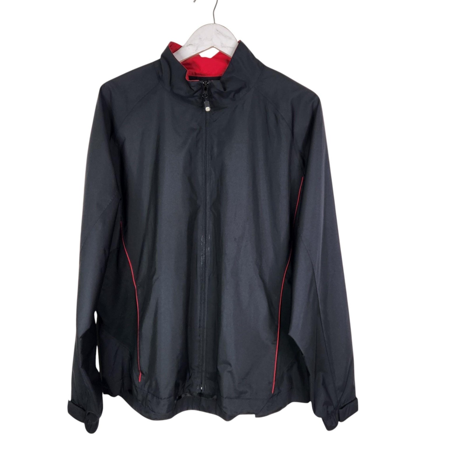 FOOTJOY DryJoys Jacket Womens XL Black Red Waterproof Golf Rain Windbreaker FJ