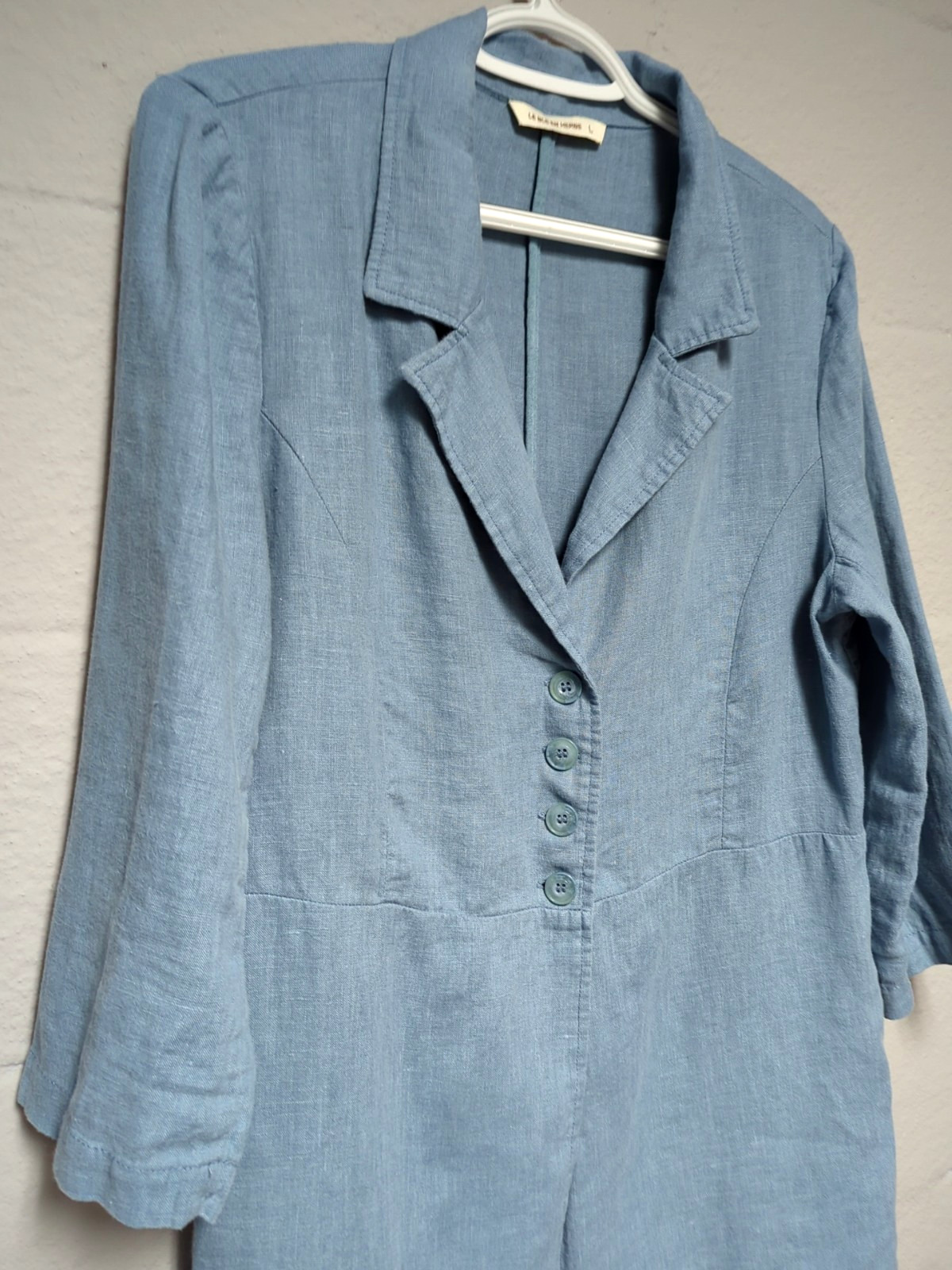 Le Ble en Herbe 100% Linen Jacket Size L 3/4 Sleeve Casual Lagenlook Travel