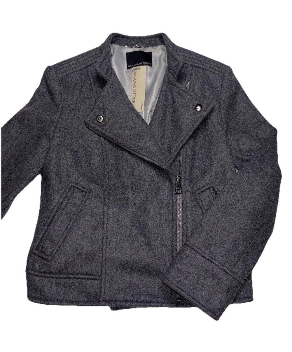 NWT Banana Republic Women’s Coat Mario Bellucci Gray Wool Moto Biker Petite XS