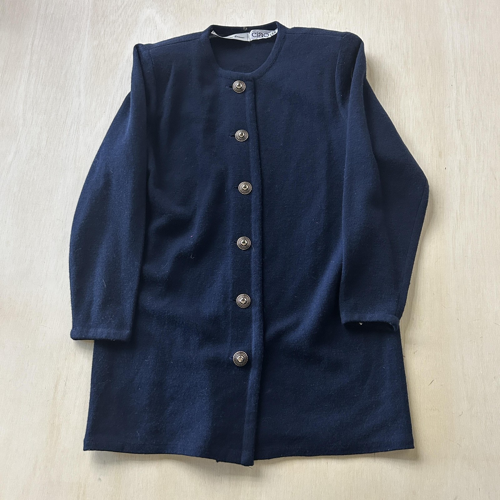 Saks Fifth Avenue Coatigan Womens Medium Blue Wool Knit Button Front Mid Length