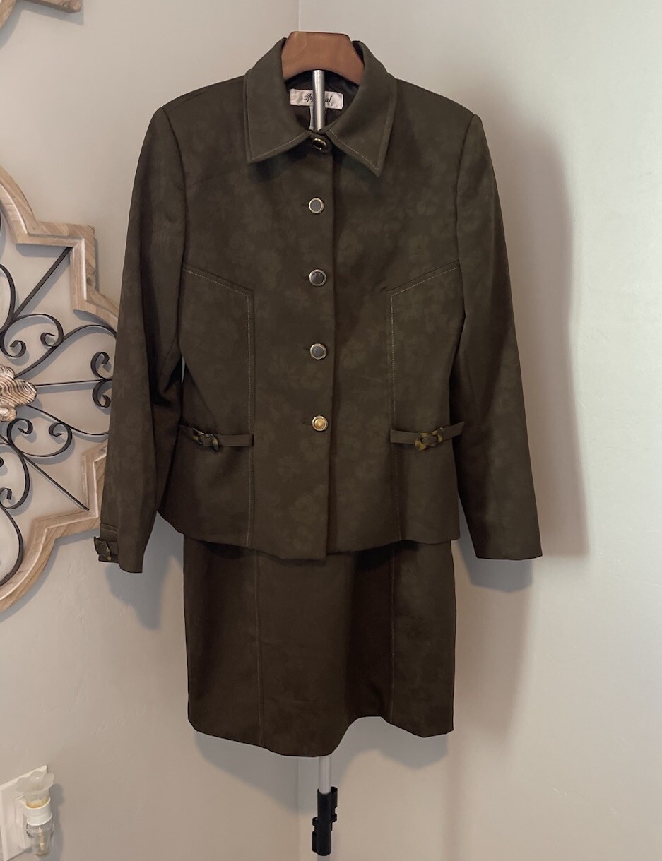 Vintage Appraisal Dress Jacket Coordinate Brown White Stitching Contrast Sz 10