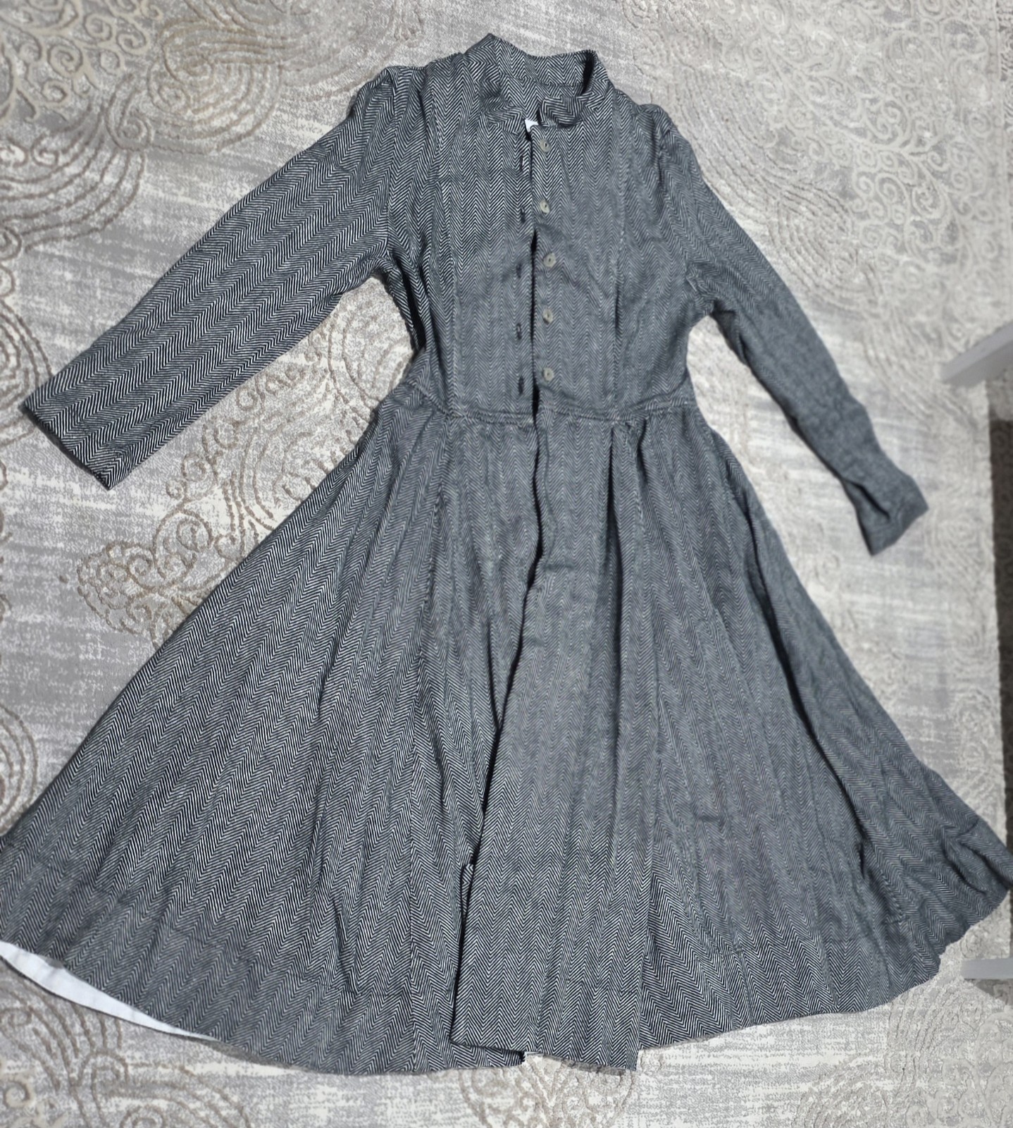 Son De Flor Grey Moon Twill Linen Coat With Mandarin Collar XS