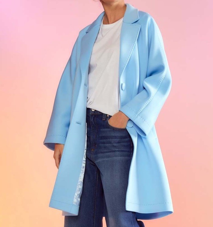 NWT Cynthia Rowley Neoprene Bonded Coat Women’s S Blue Relaxed Fit $545 Retail