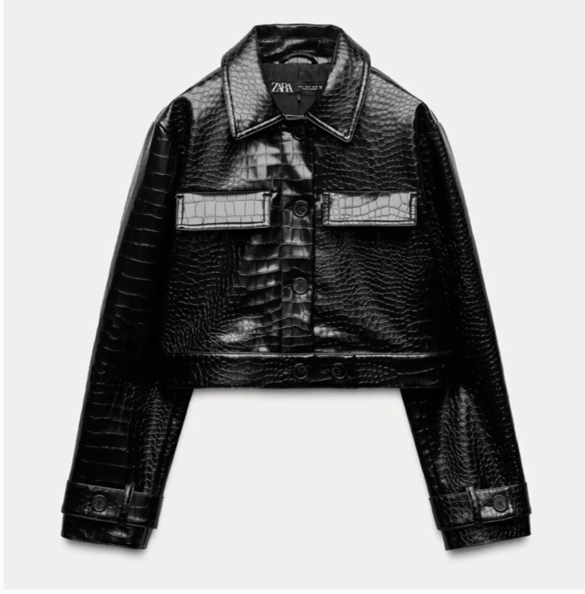 Zara Faux Leather Croc-Embossed Cropped Jacket Size Large NWT