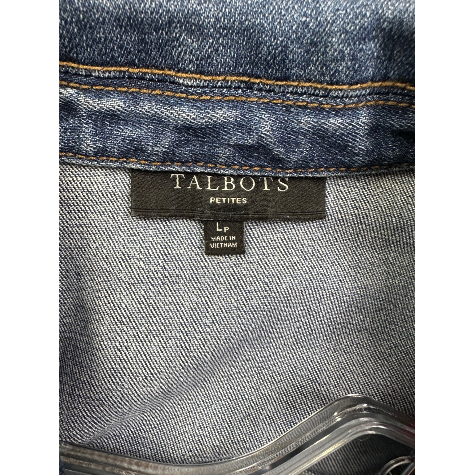 Talbots Petites Medium Wash Denim Trucker Jacket Blue Stretch Size LP