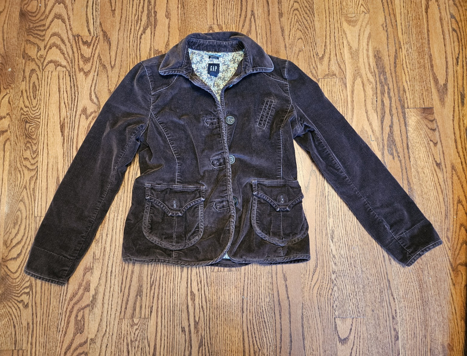 GAP Brown Cotton Corduroy Button Front Blazer Jacket Pockets Collared Womens 8